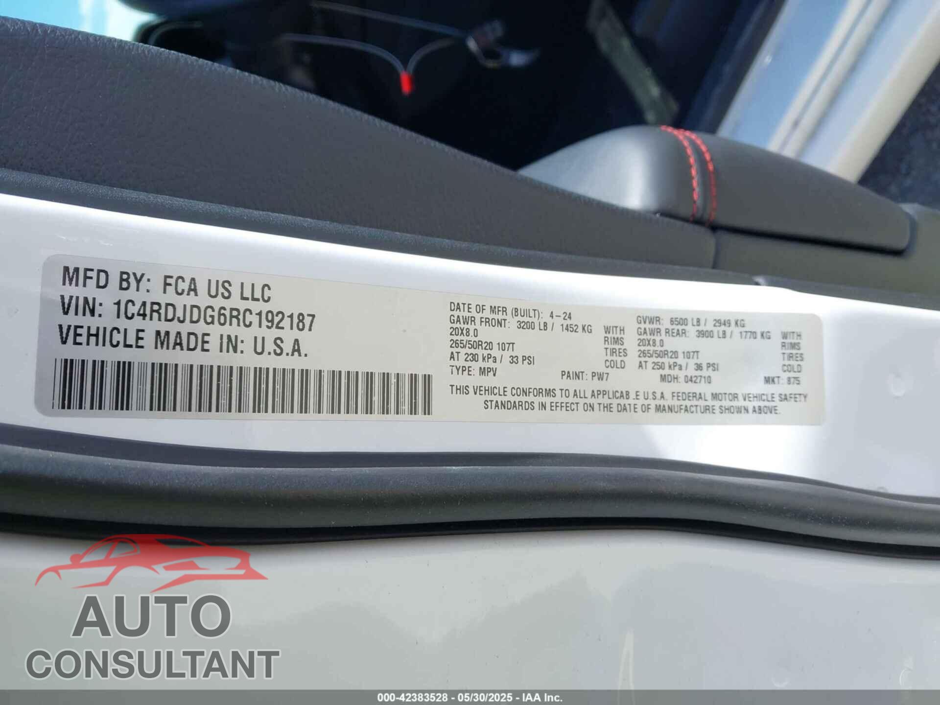 DODGE DURANGO 2024 - 1C4RDJDG6RC192187