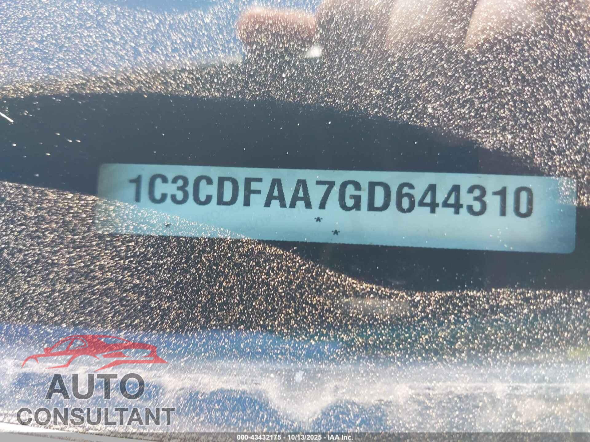 DODGE DART 2016 - 1C3CDFAA7GD644310