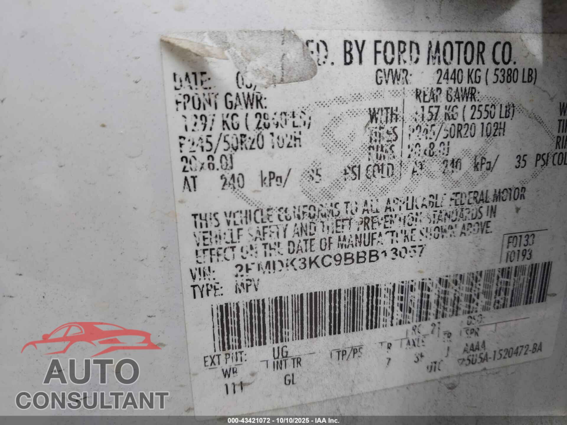 FORD EDGE 2011 - 2FMDK3KC9BBB13057