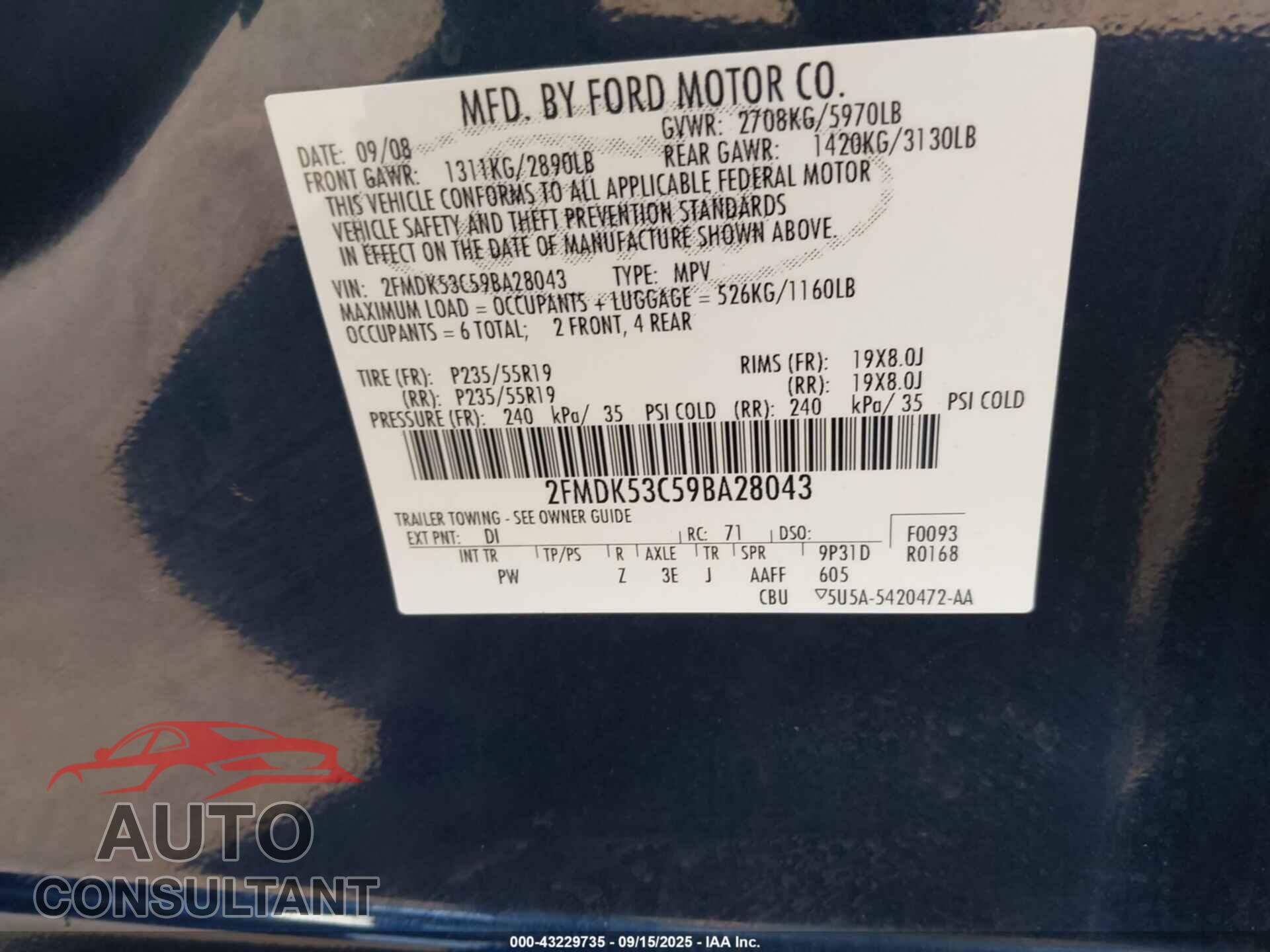 FORD FLEX 2009 - 2FMDK53C59BA28043