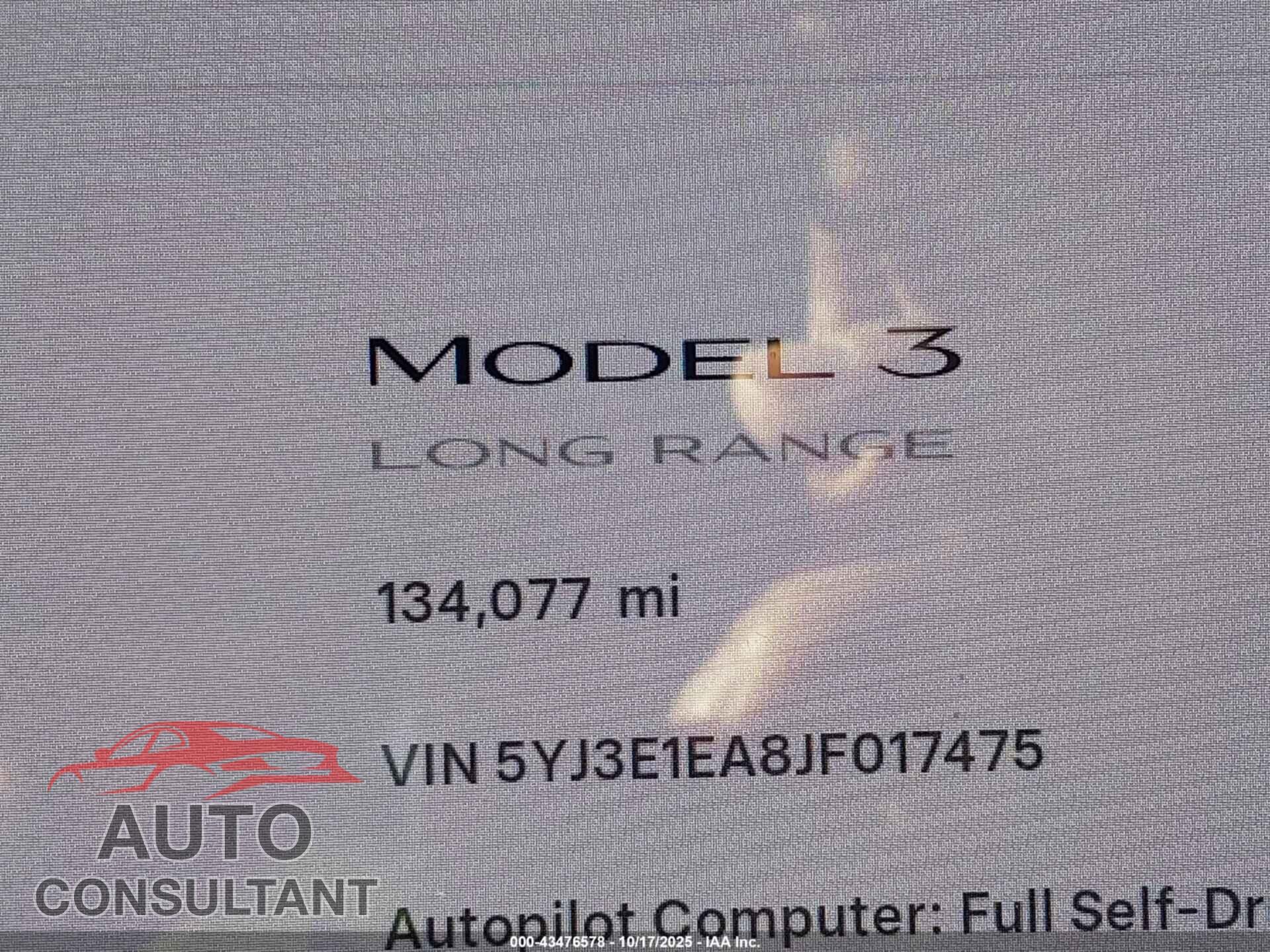 TESLA MODEL 3 2018 - 5YJ3E1EA8JF017475