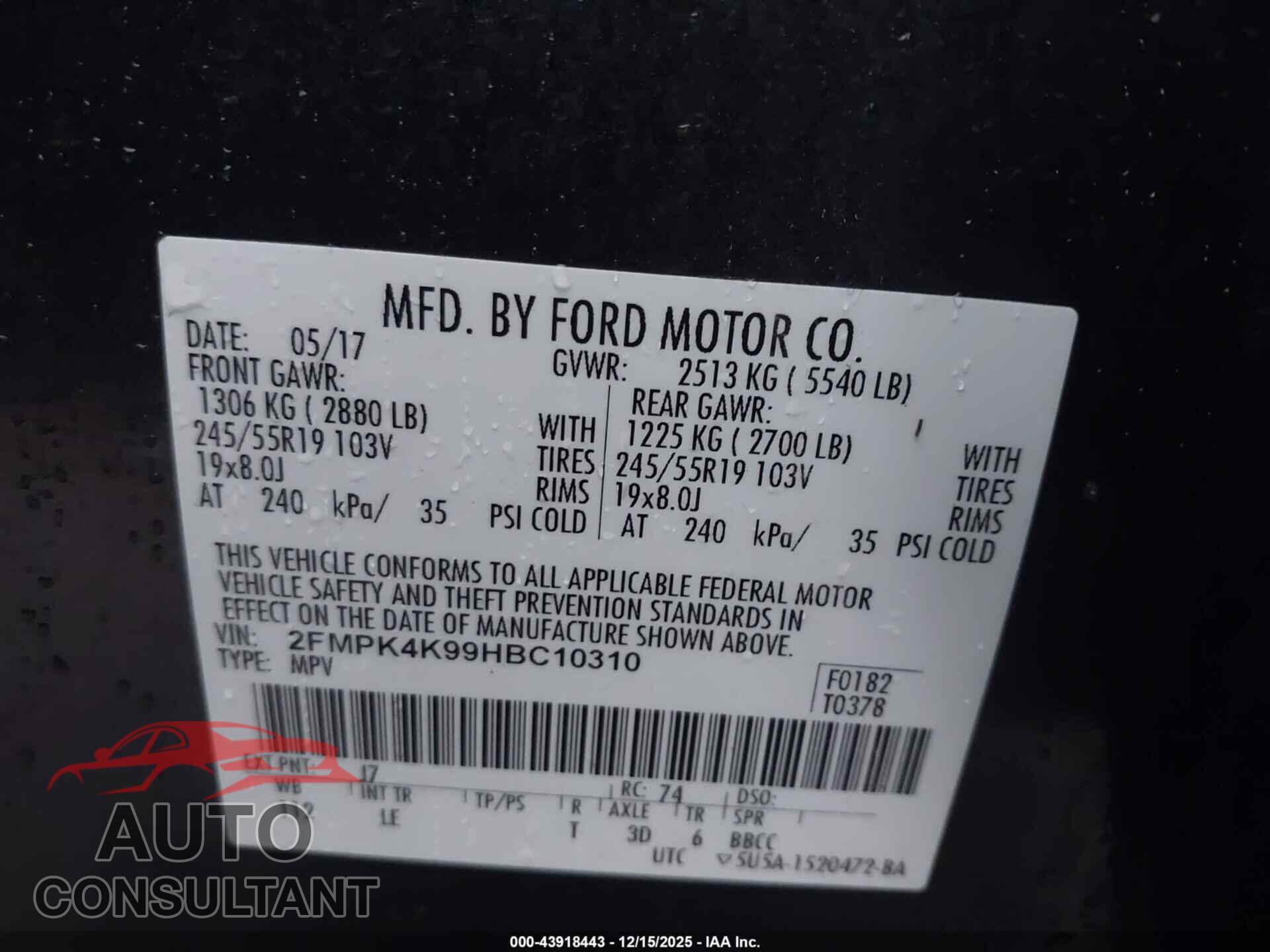 FORD EDGE 2017 - 2FMPK4K99HBC10310