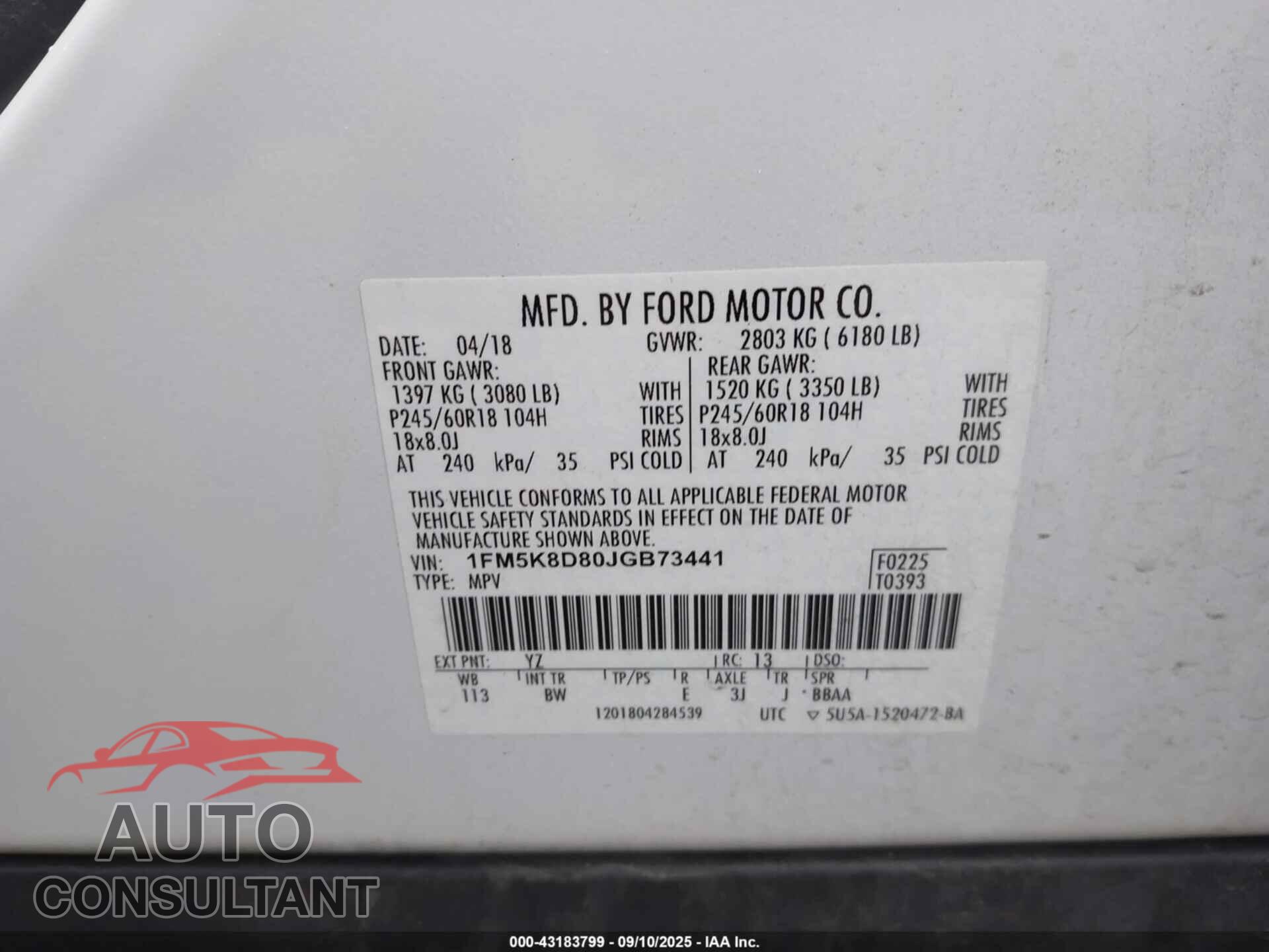 FORD EXPLORER 2018 - 1FM5K8D80JGB73441