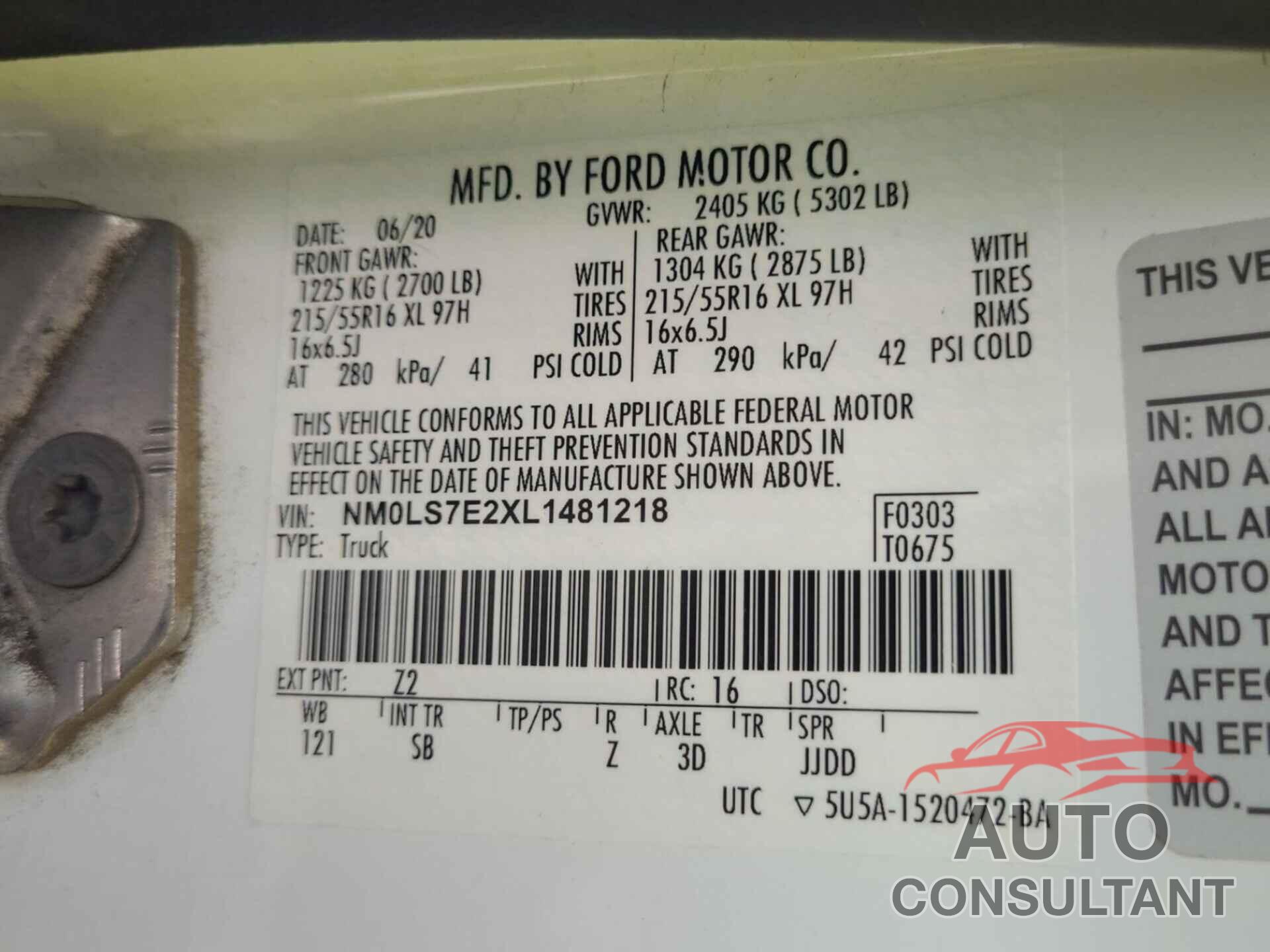 FORD TRANSIT CONNECT 2020 - NM0LS7E2XL1481218