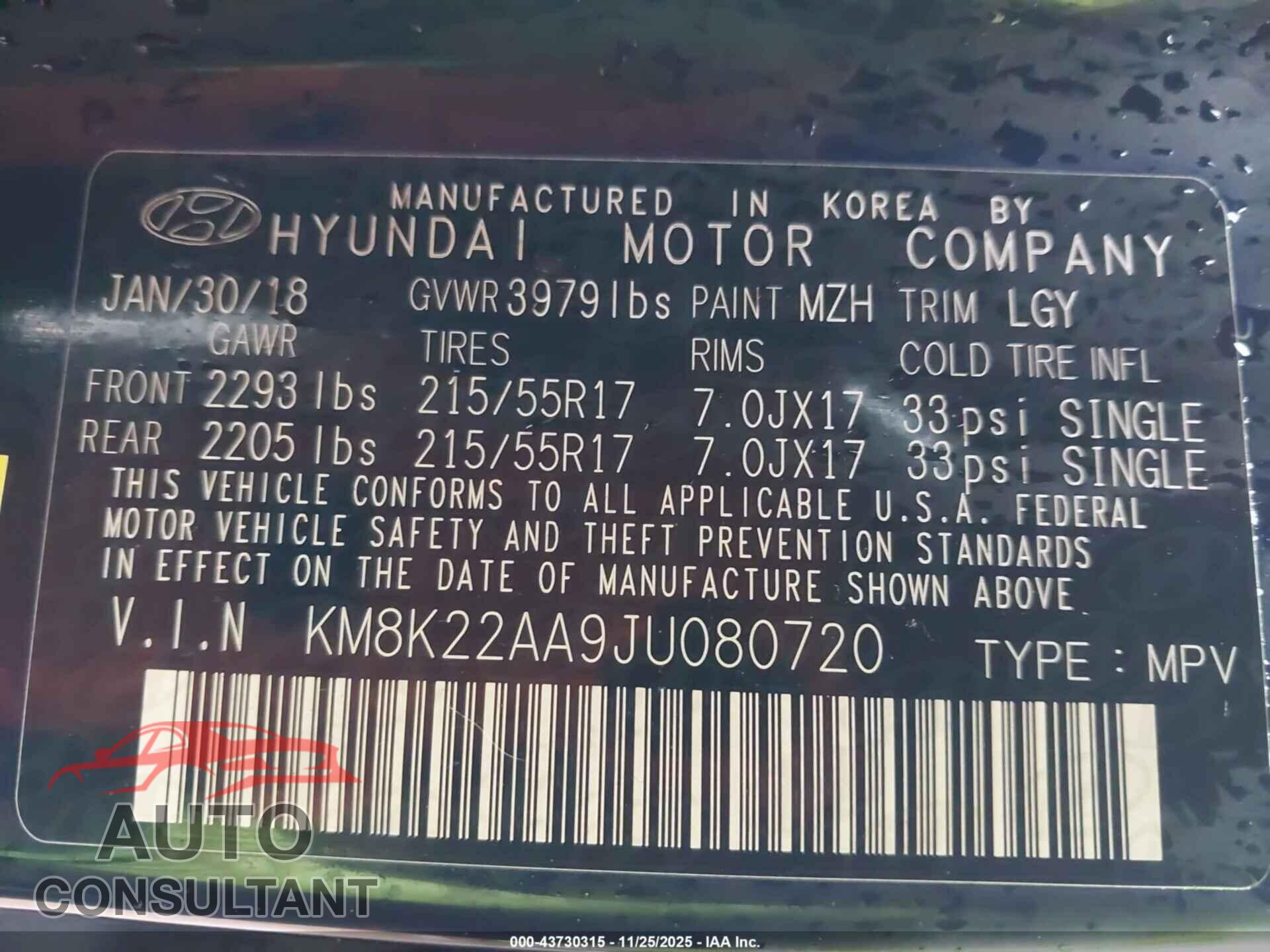 HYUNDAI KONA 2018 - KM8K22AA9JU080720
