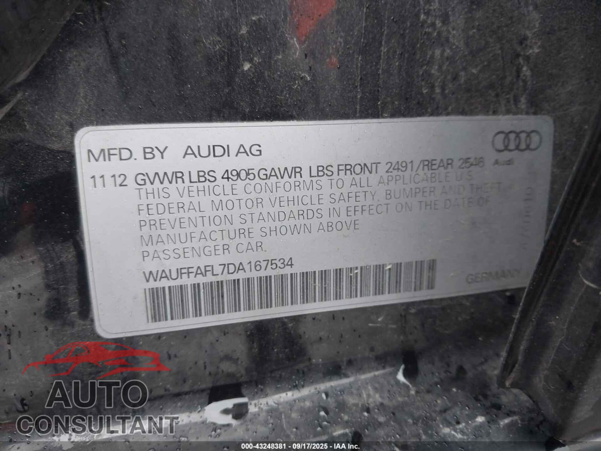 AUDI A4 2013 - WAUFFAFL7DA167534