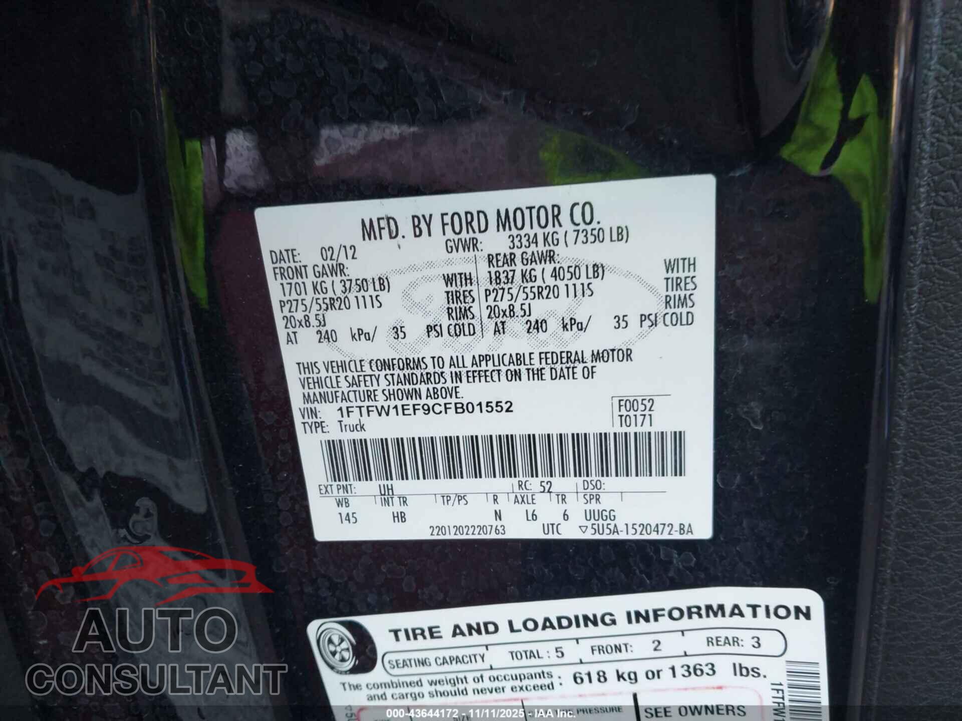 FORD F-150 2012 - 1FTFW1EF9CFB01552