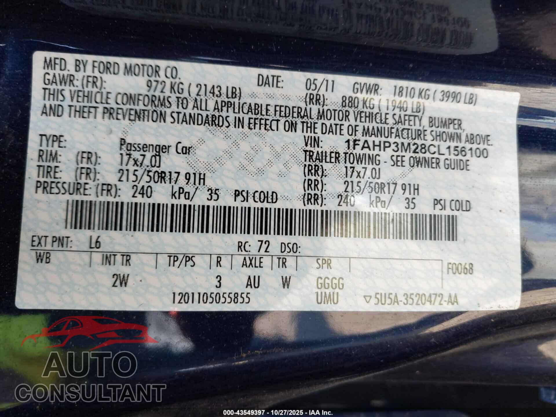 FORD FOCUS 2012 - 1FAHP3M28CL156100