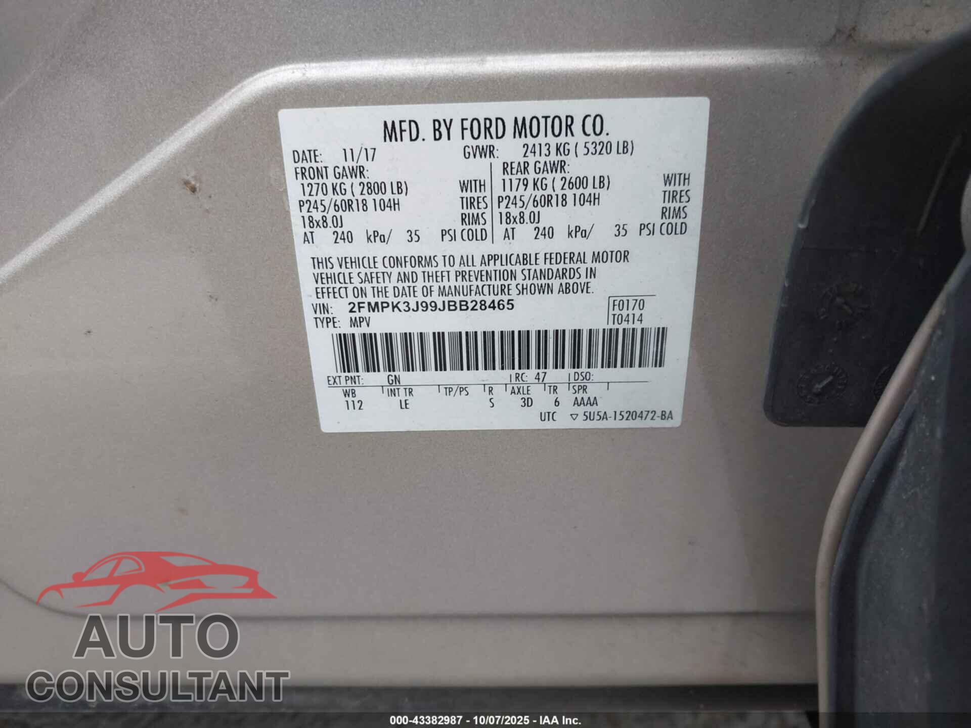FORD EDGE 2018 - 2FMPK3J99JBB28465
