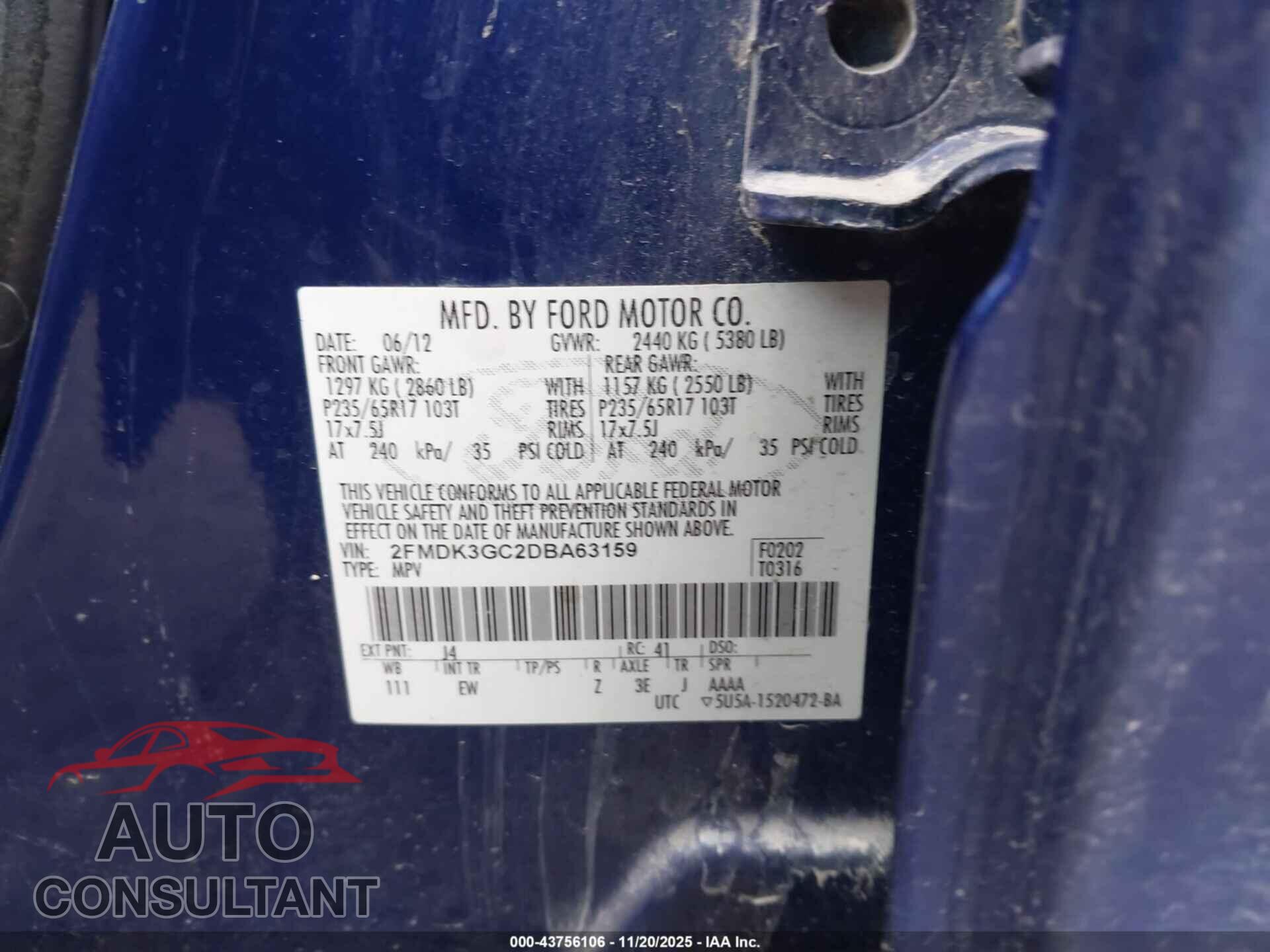 FORD EDGE 2013 - 2FMDK3GC2DBA63159