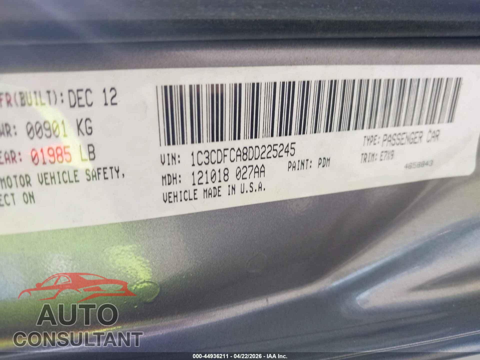 DODGE DART 2013 - 1C3CDFCA8DD225245