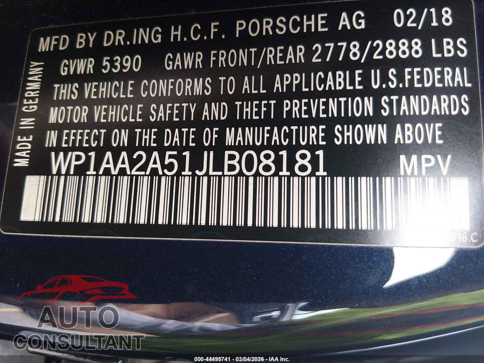 PORSCHE MACAN 2018 - WP1AA2A51JLB08181