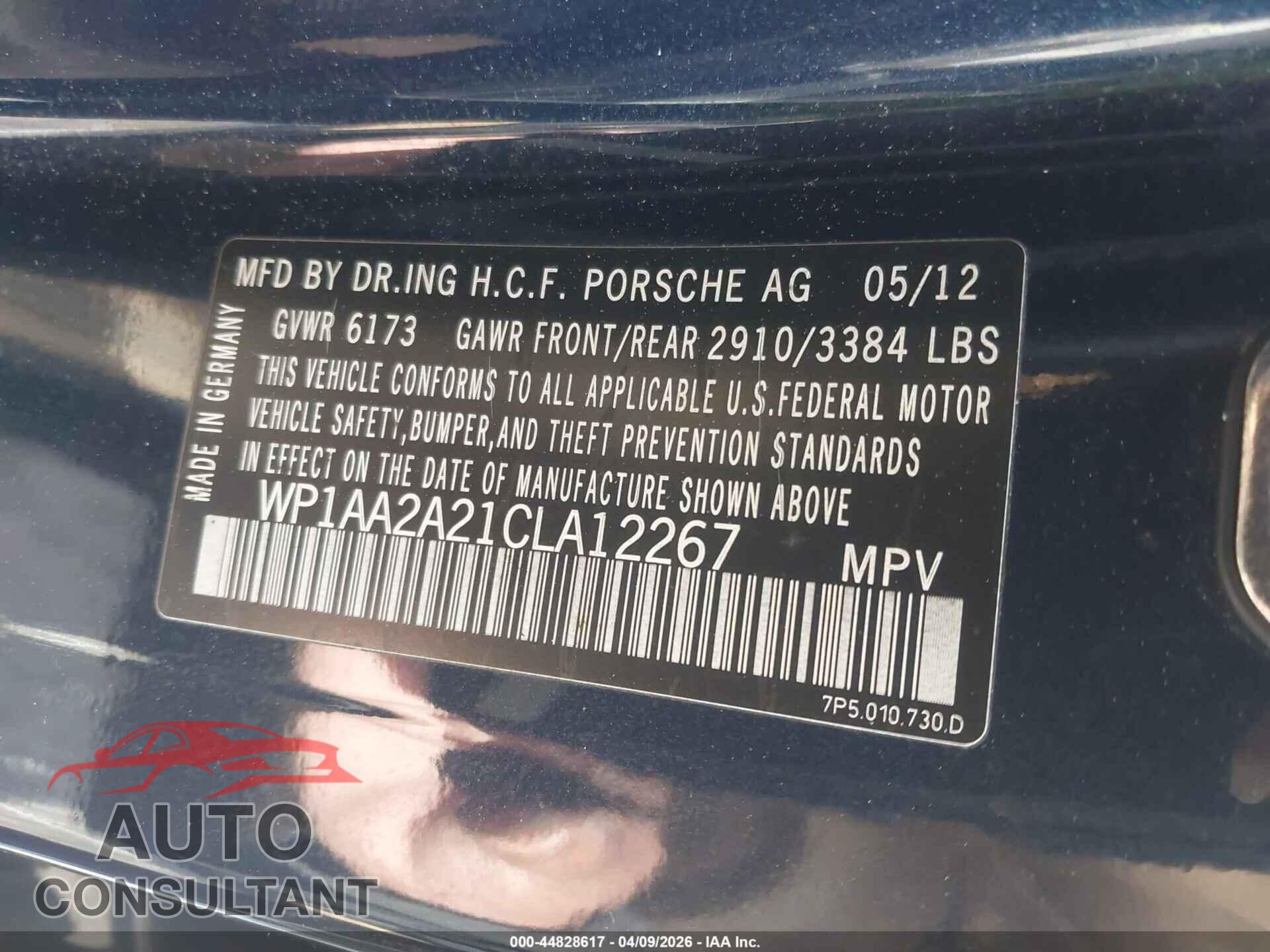 PORSCHE CAYENNE 2012 - WP1AA2A21CLA12267