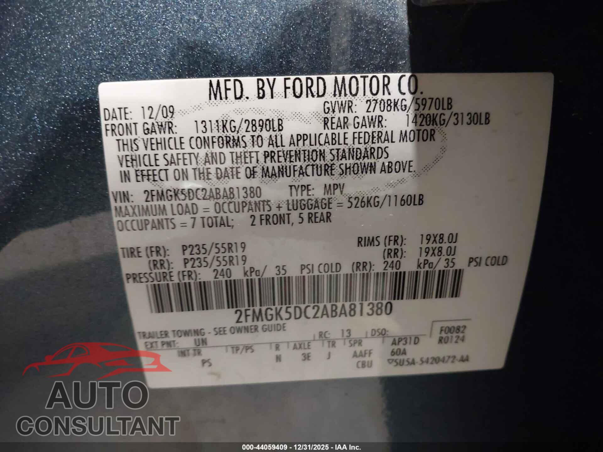 FORD FLEX 2010 - 2FMGK5DC2ABA81380