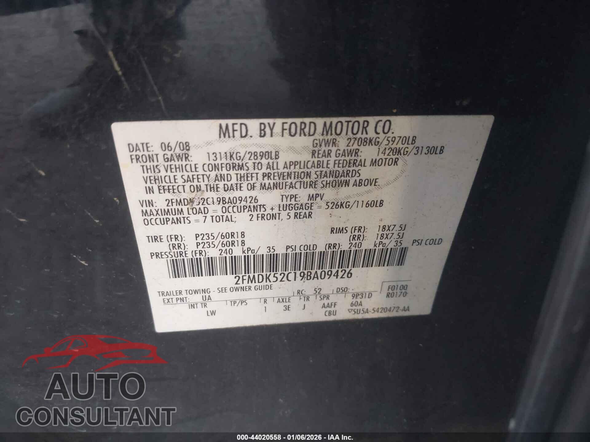 FORD FLEX 2009 - 2FMDK52C19BA09426