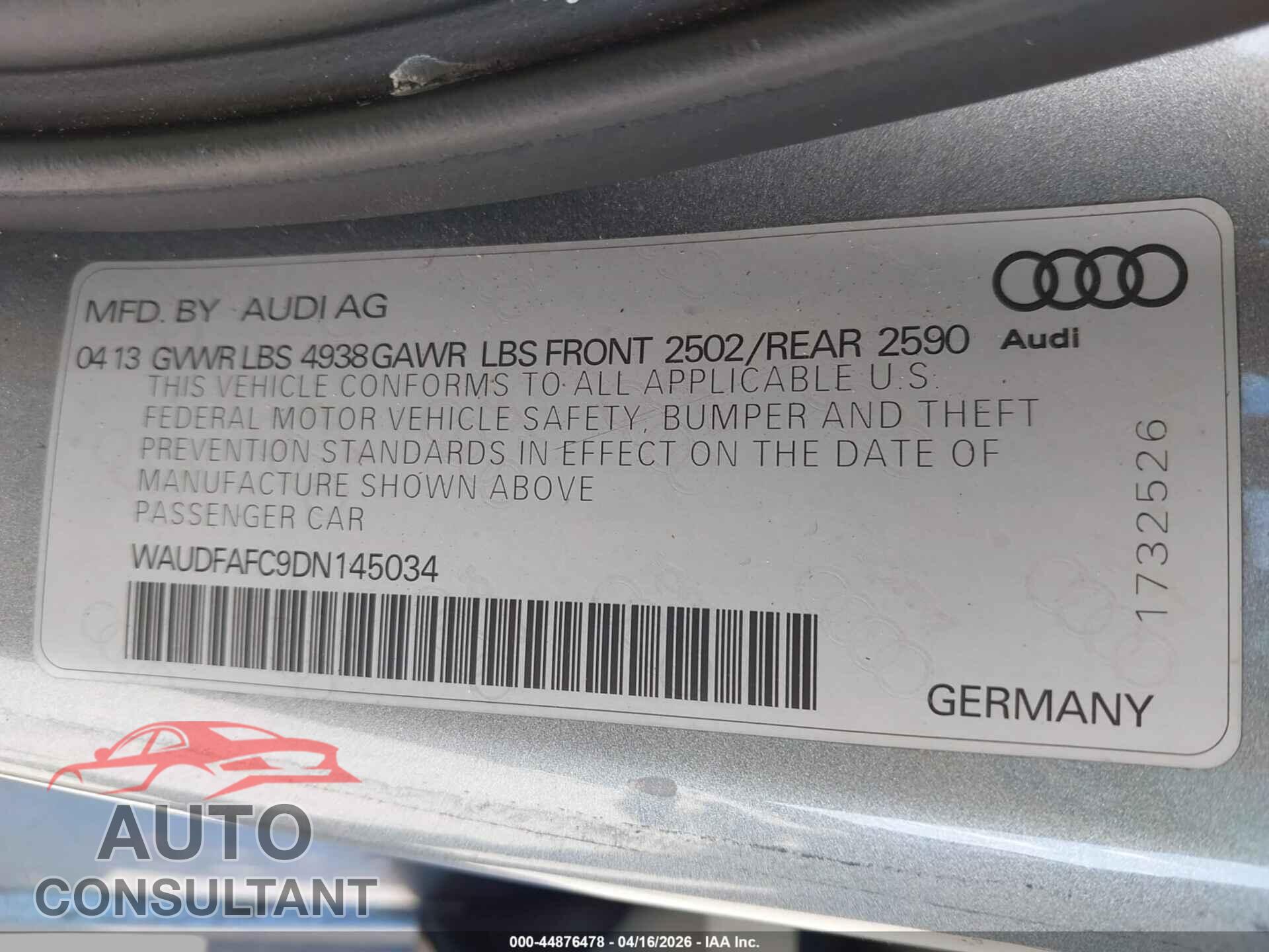 AUDI A6 2013 - WAUDFAFC9DN145034