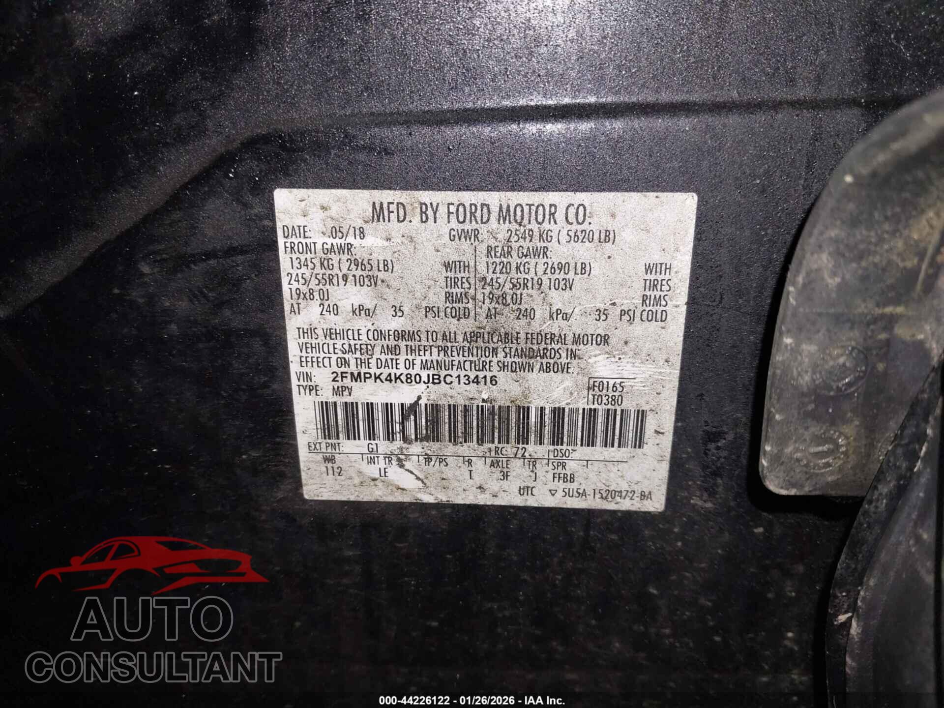FORD EDGE 2018 - 2FMPK4K80JBC13416