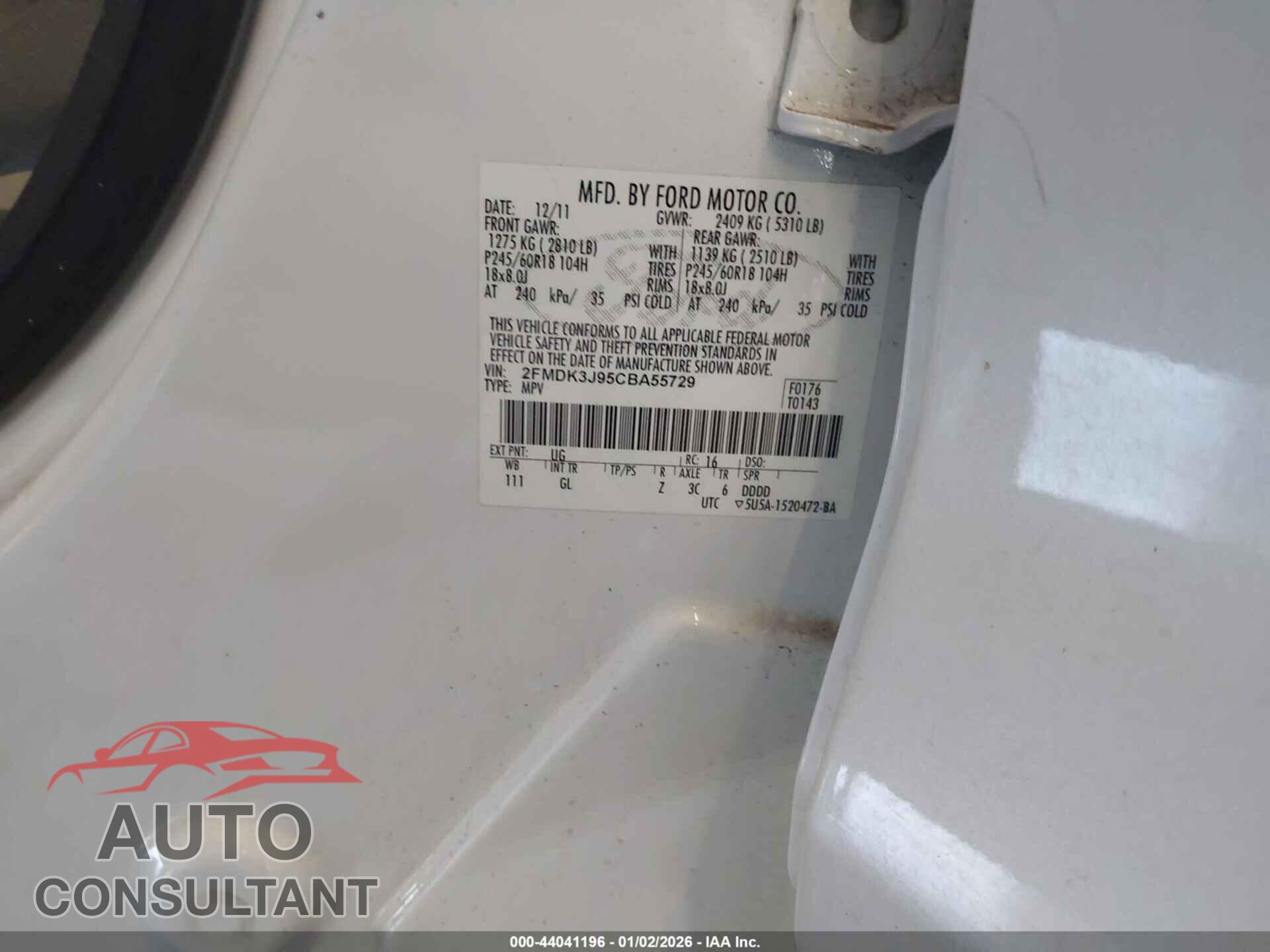 FORD EDGE 2012 - 2FMDK3J95CBA55729