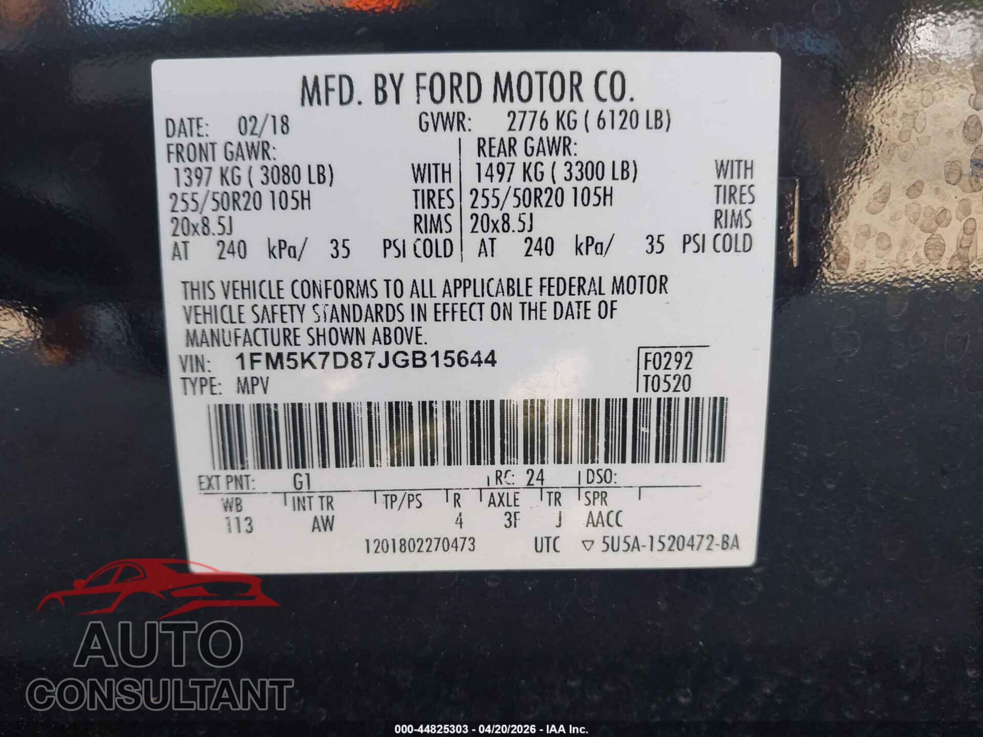 FORD EXPLORER 2018 - 1FM5K7D87JGB15644