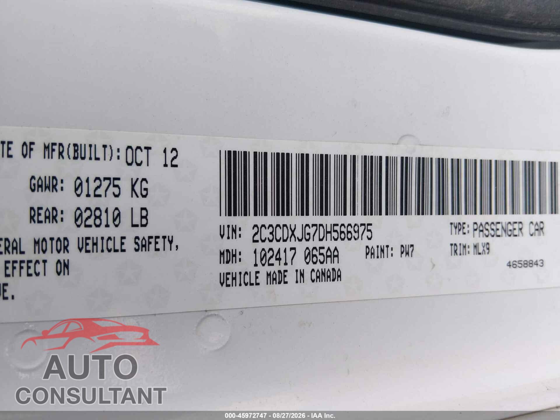 DODGE CHARGER 2013 - 2C3CDXJG7DH566975