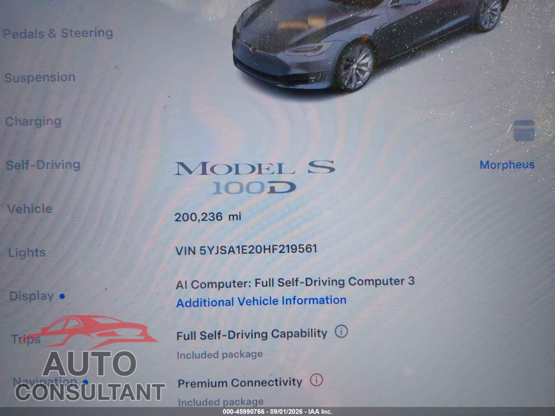 TESLA MODEL S 2017 - 5YJSA1E20HF219561