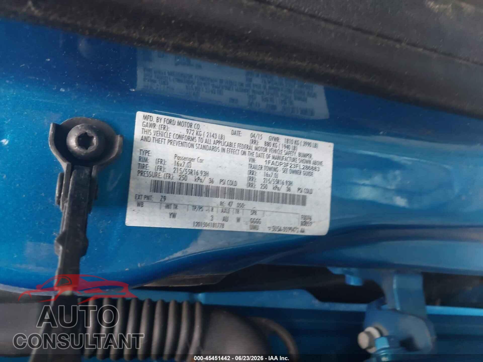 FORD FOCUS 2015 - 1FADP3F23FL286883
