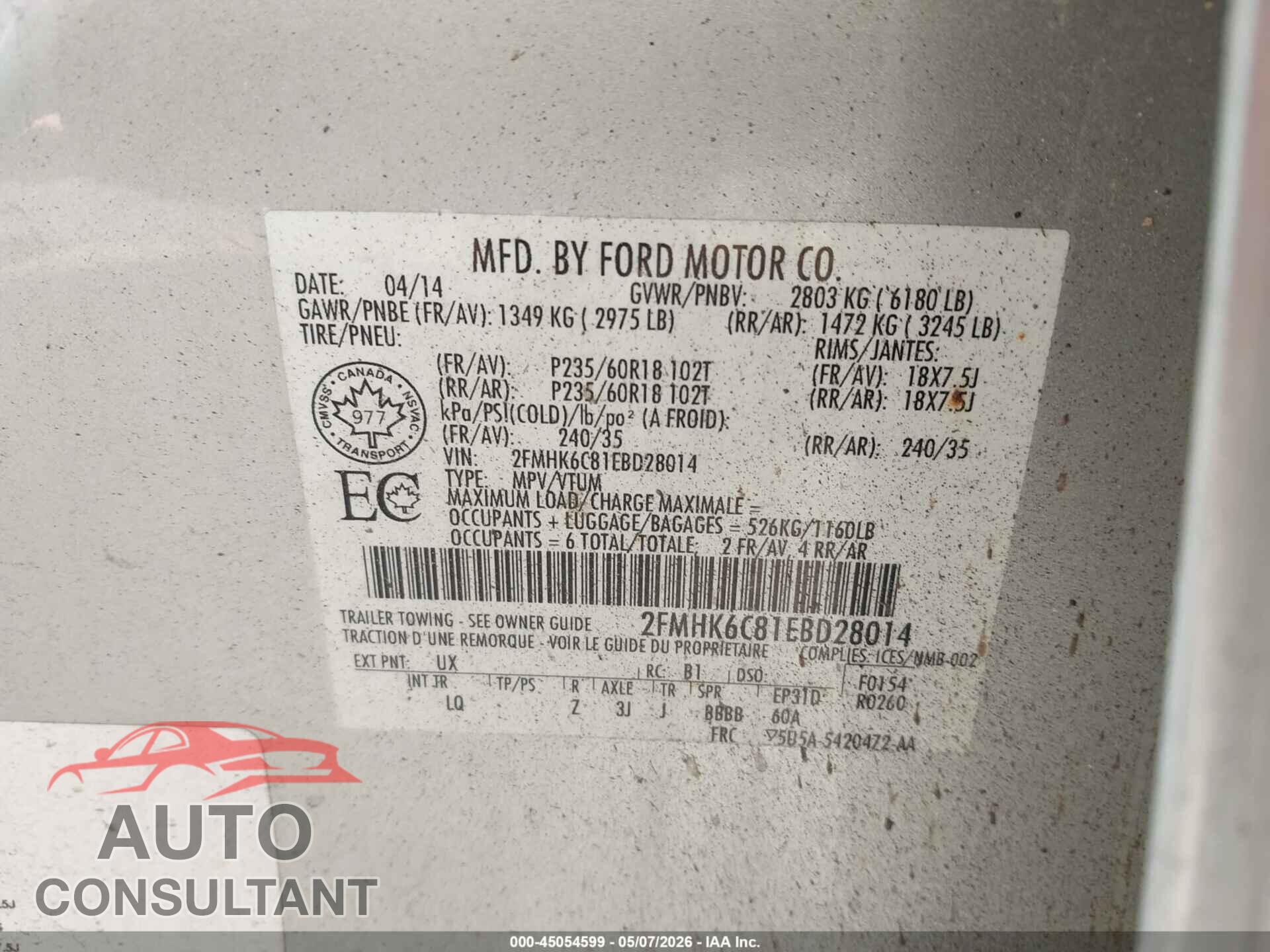 FORD FLEX 2014 - 2FMHK6C81EBD28014