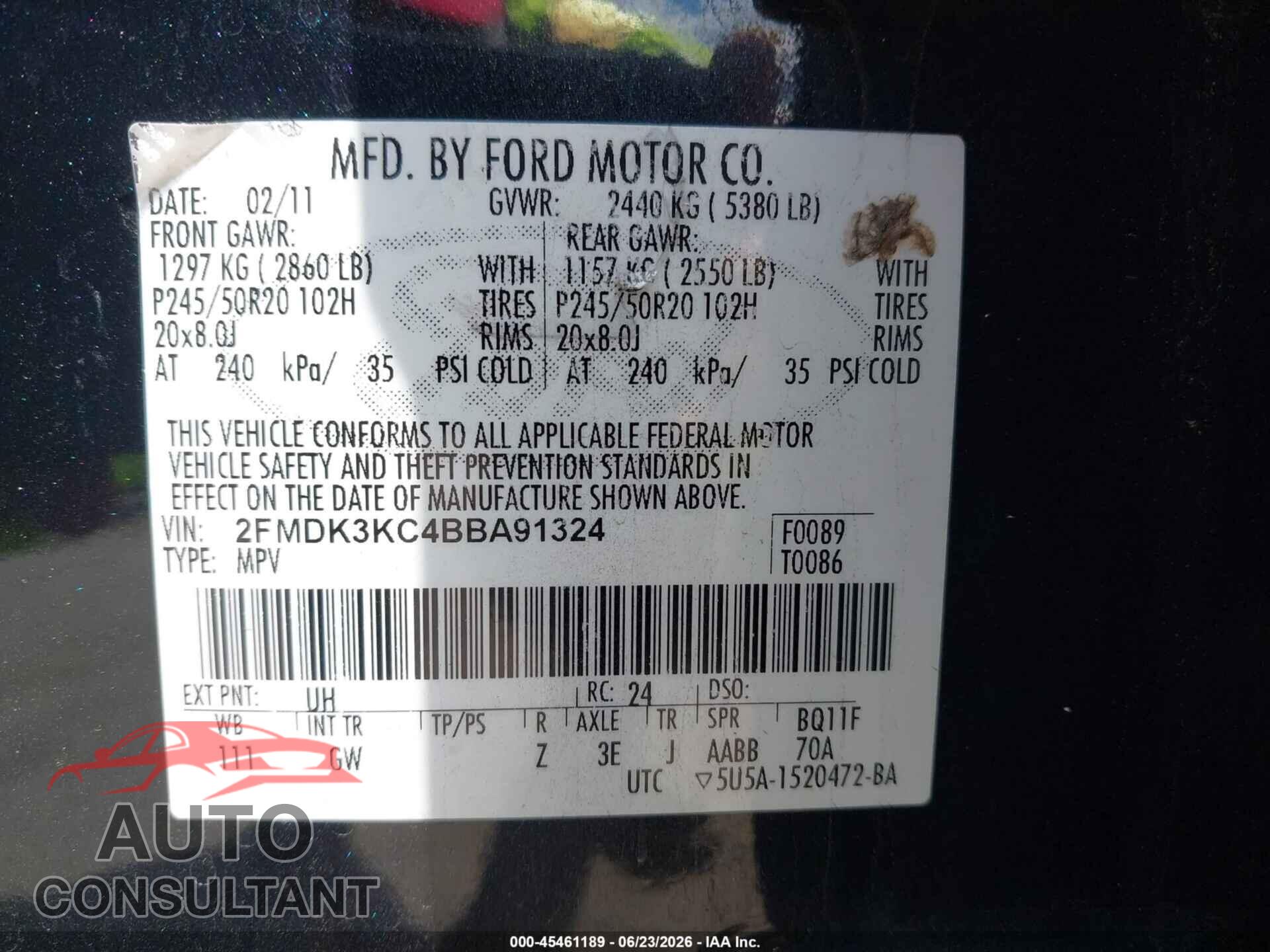 FORD EDGE 2011 - 2FMDK3KC4BBA91324