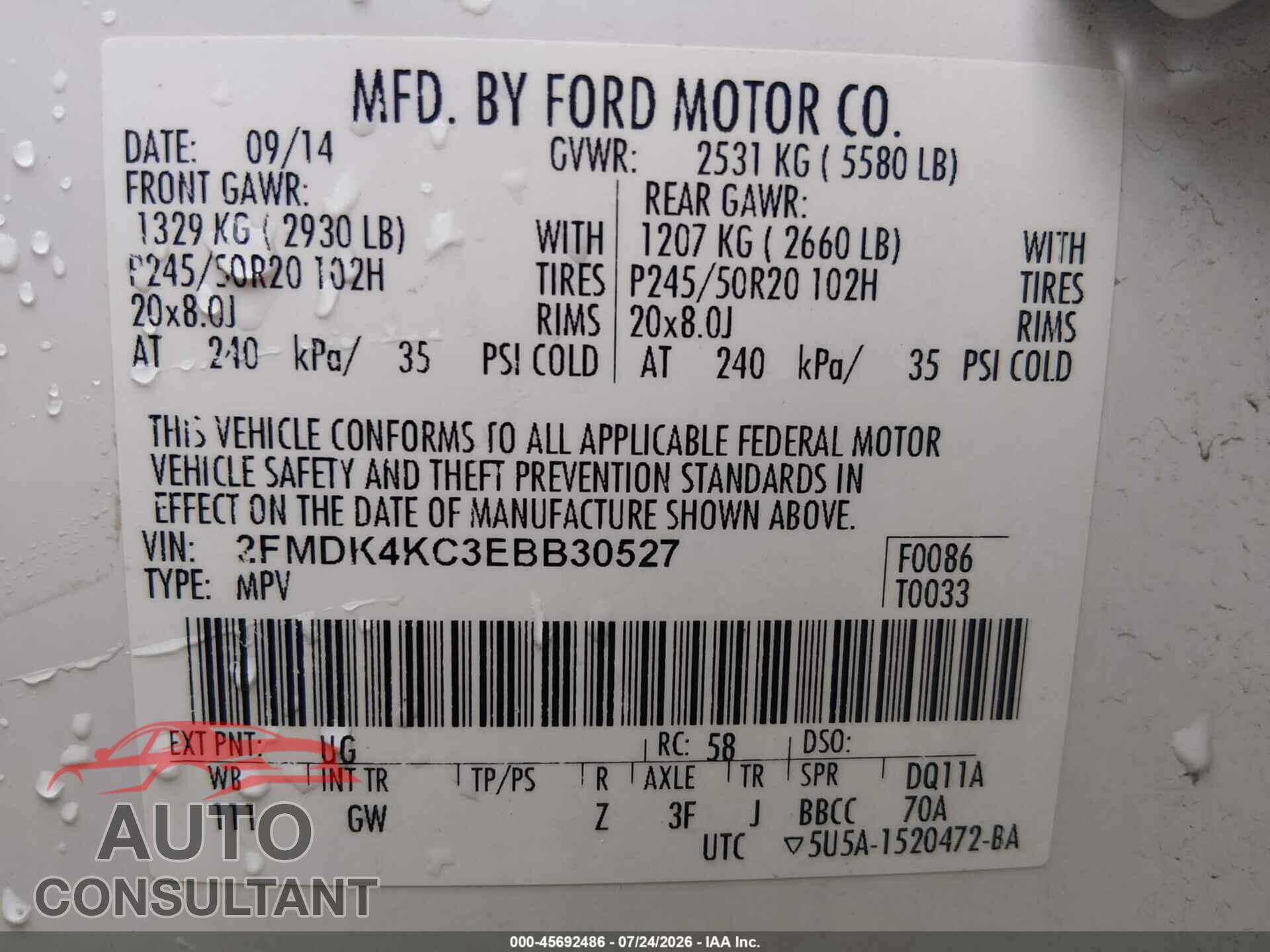 FORD EDGE 2014 - 2FMDK4KC3EBB30527
