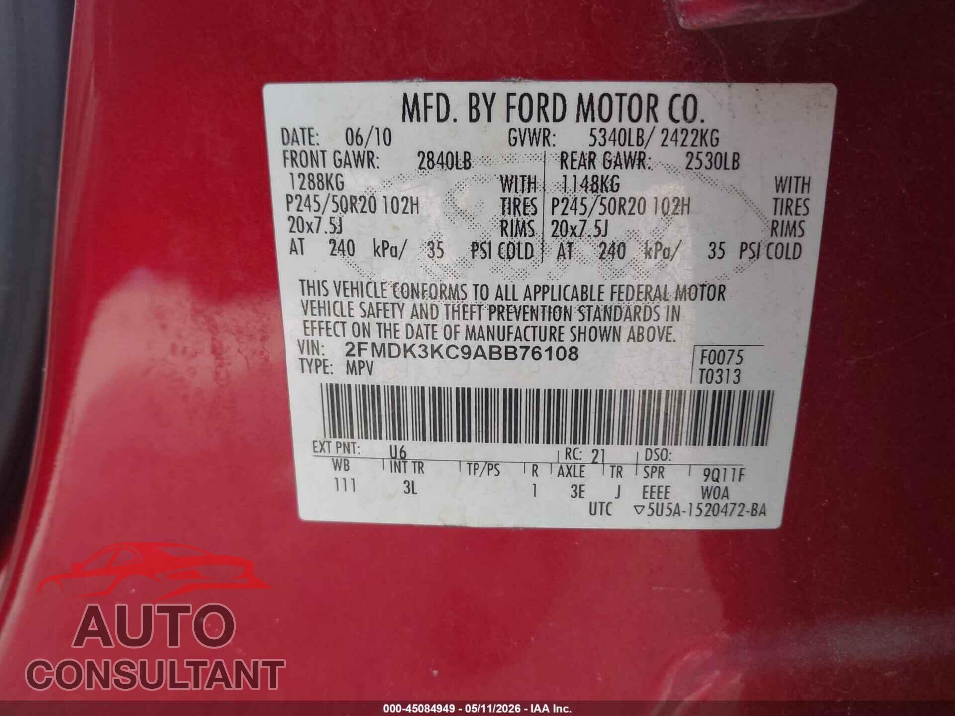 FORD EDGE 2010 - 2FMDK3KC9ABB76108