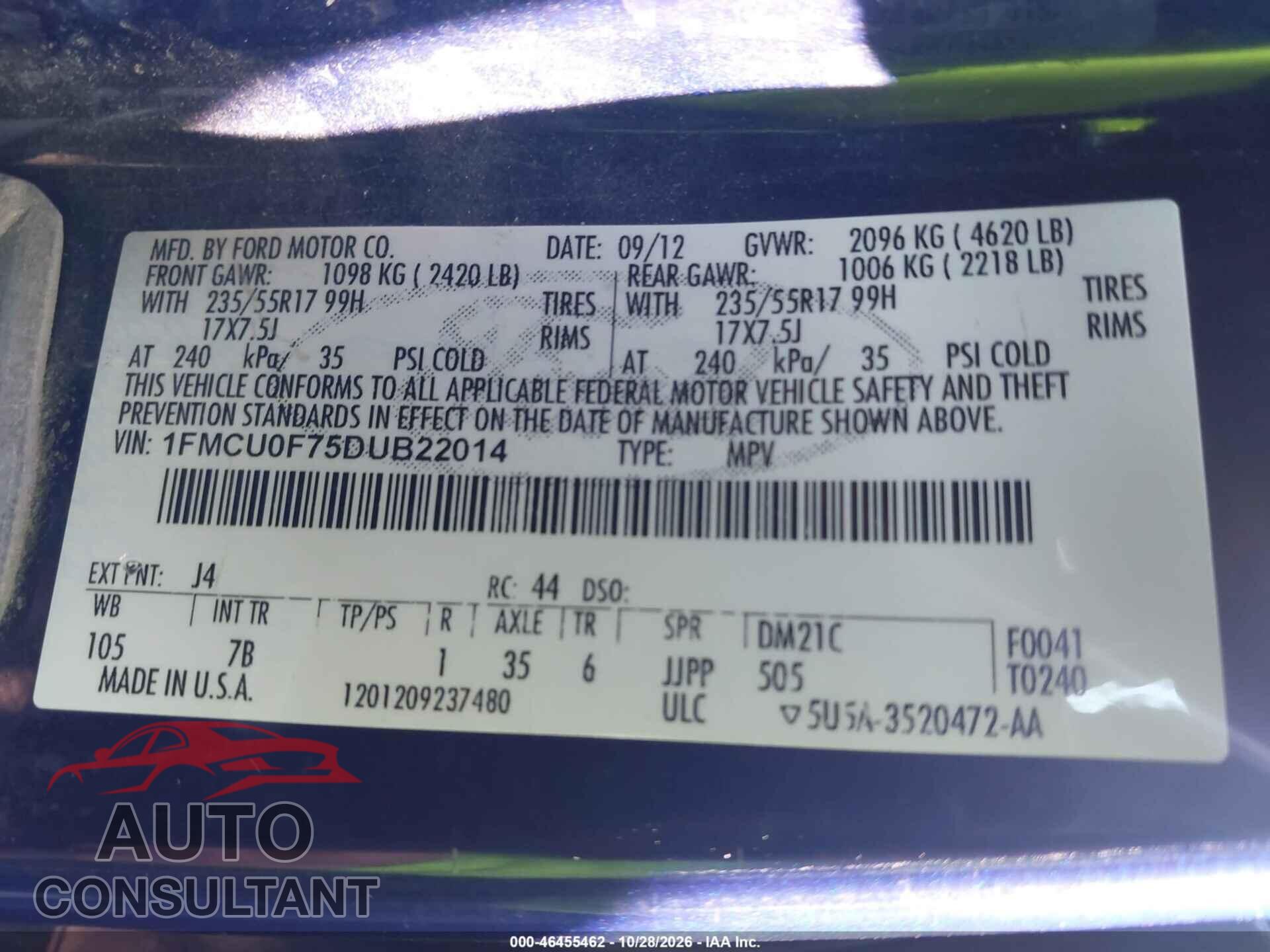 FORD ESCAPE 2013 - 1FMCU0F75DUB22014