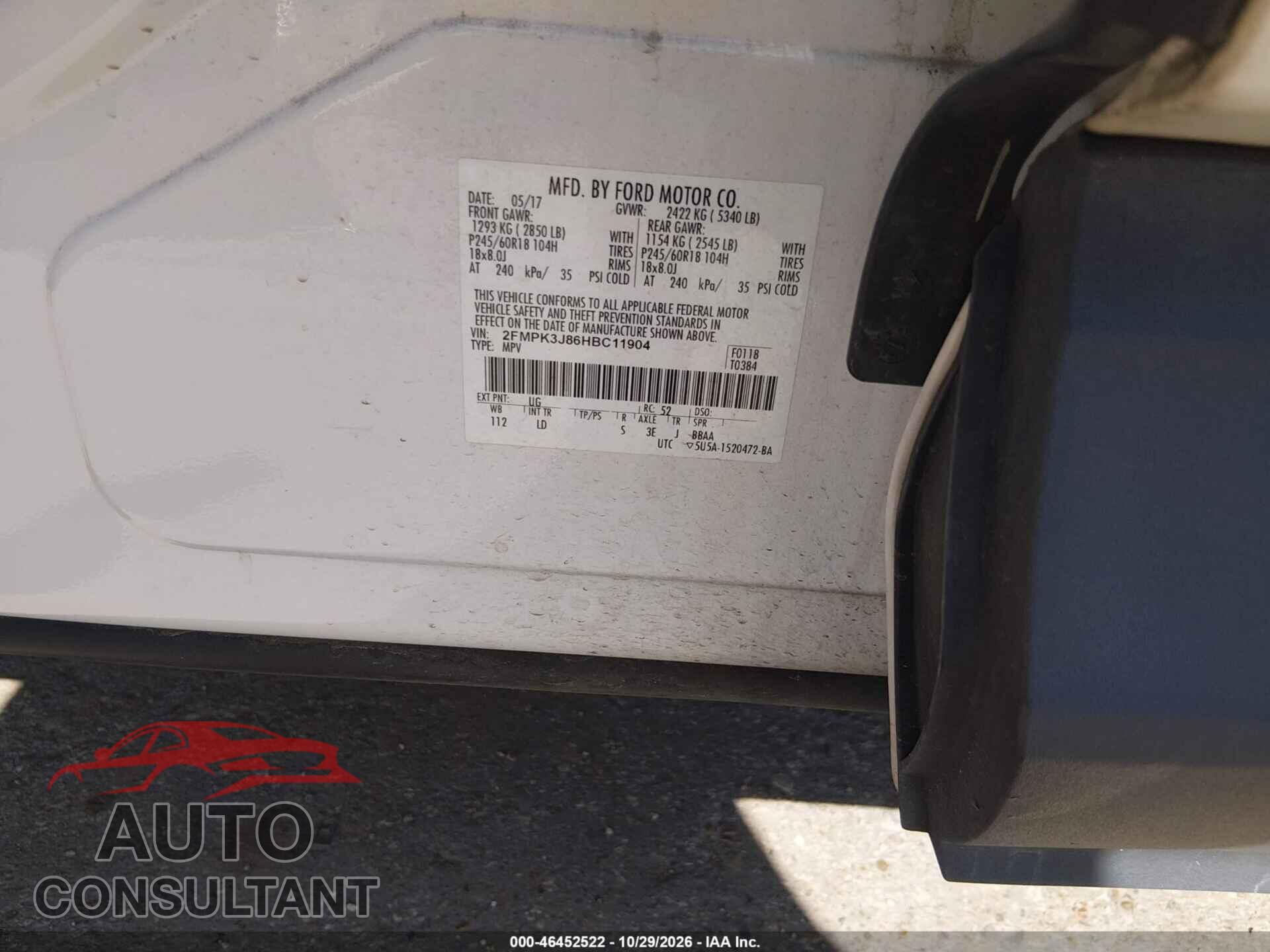 FORD EDGE 2017 - 2FMPK3J86HBC11904