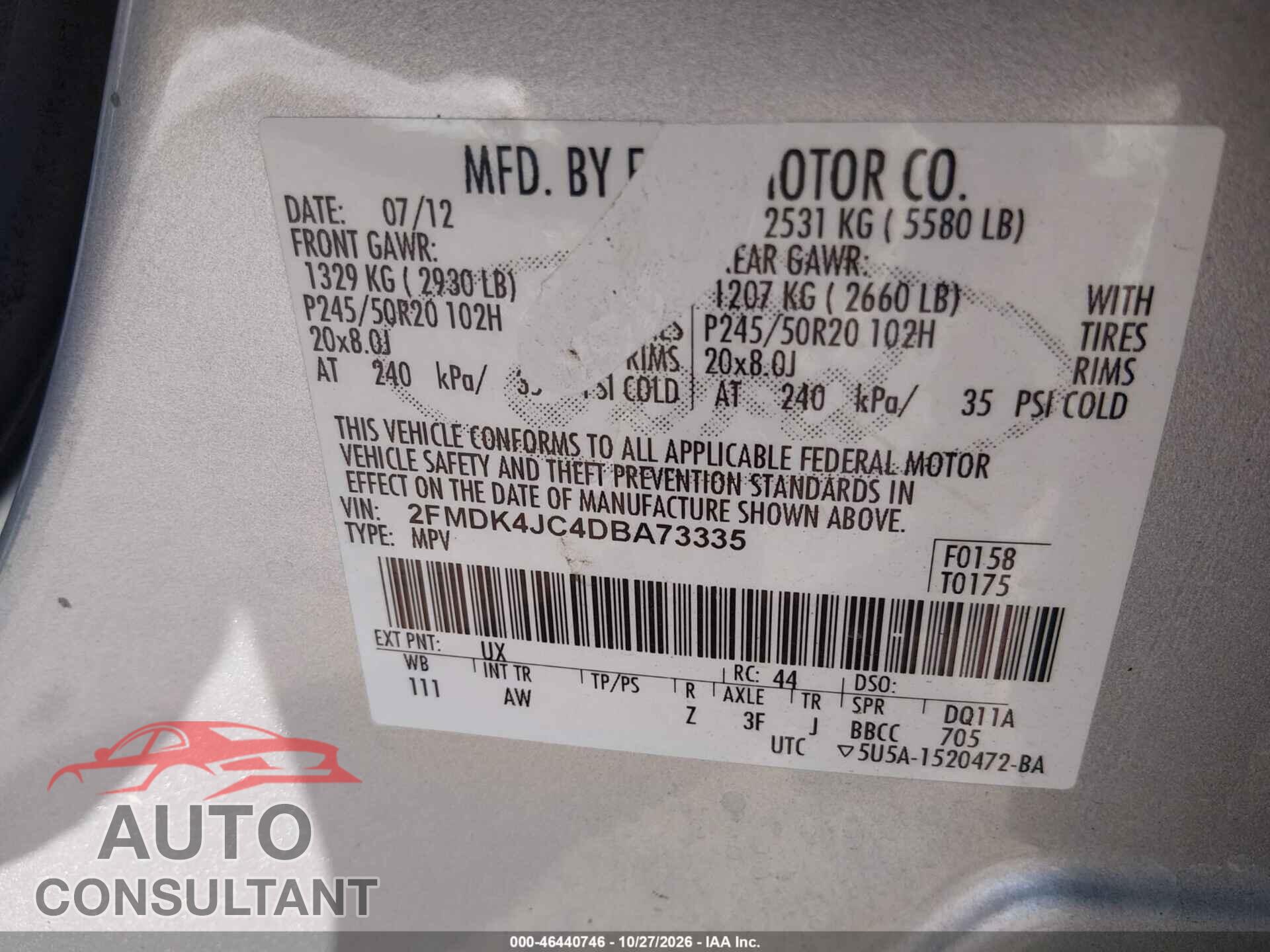 FORD EDGE 2013 - 2FMDK4JC4DBA73335