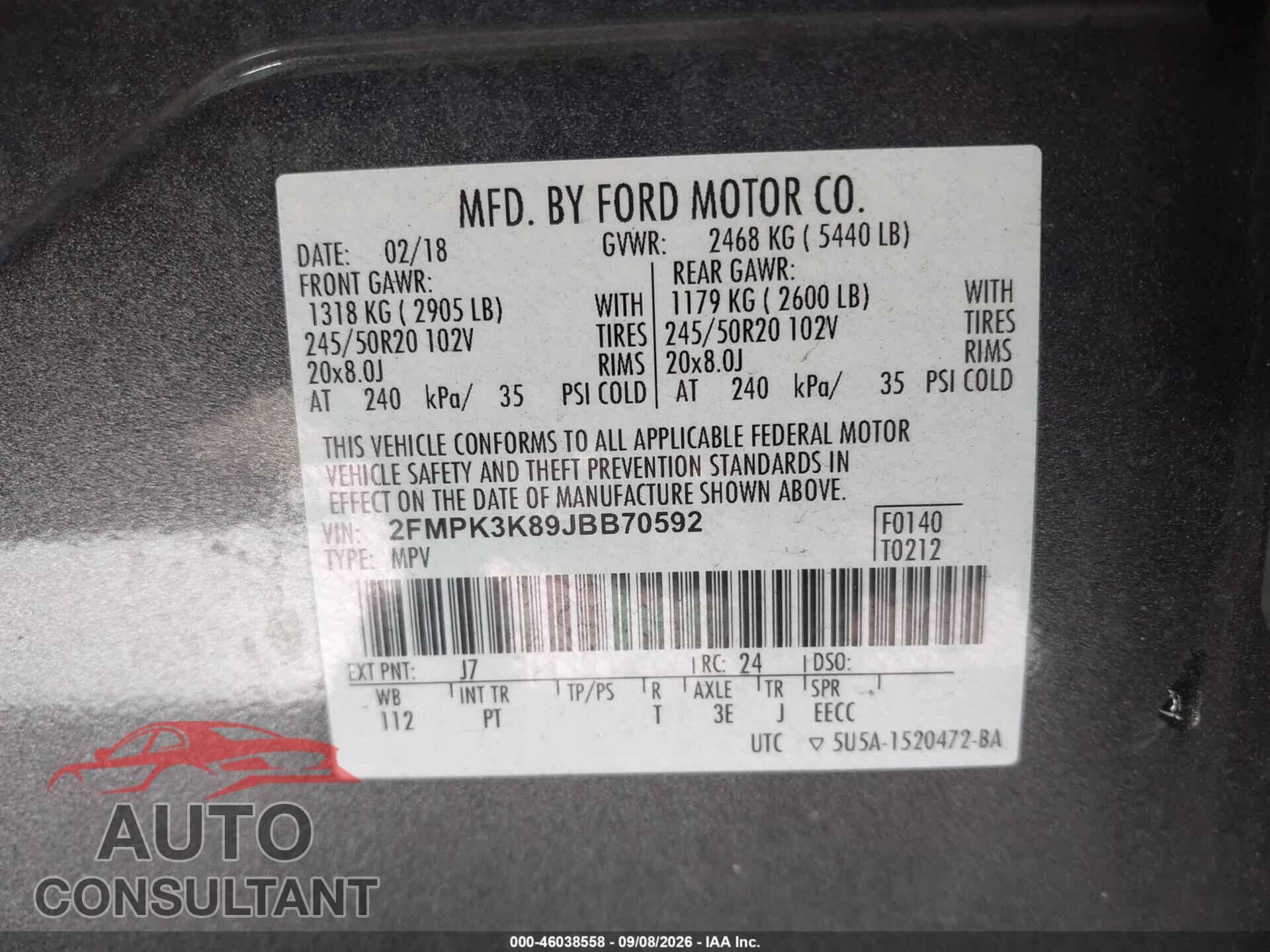 FORD EDGE 2018 - 2FMPK3K89JBB70592