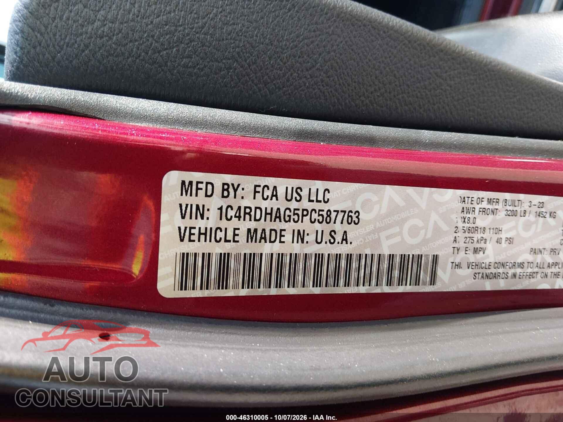 DODGE DURANGO 2023 - 1C4RDHAG5PC587763