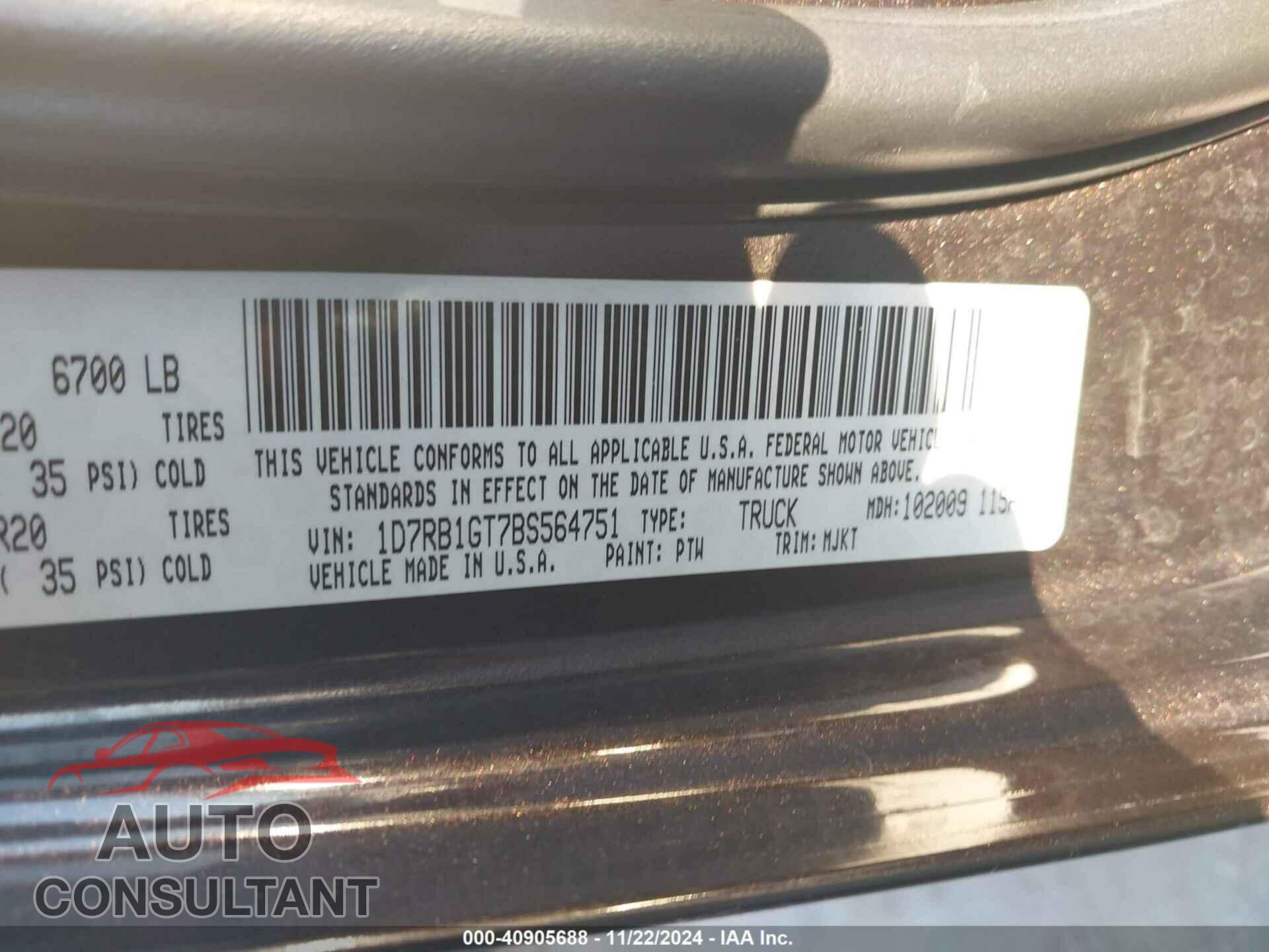 DODGE RAM 1500 2011 - 1D7RB1GT7BS564751