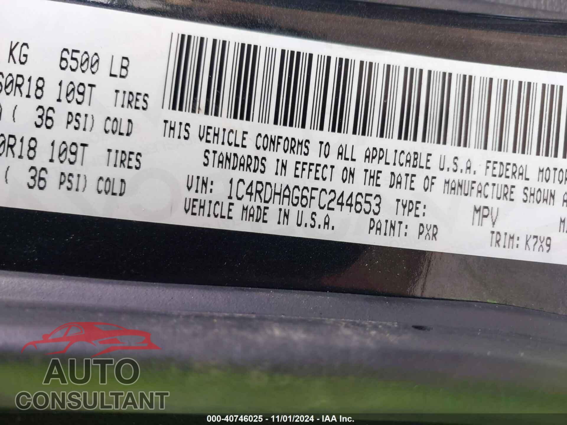 DODGE DURANGO 2015 - 1C4RDHAG6FC244653