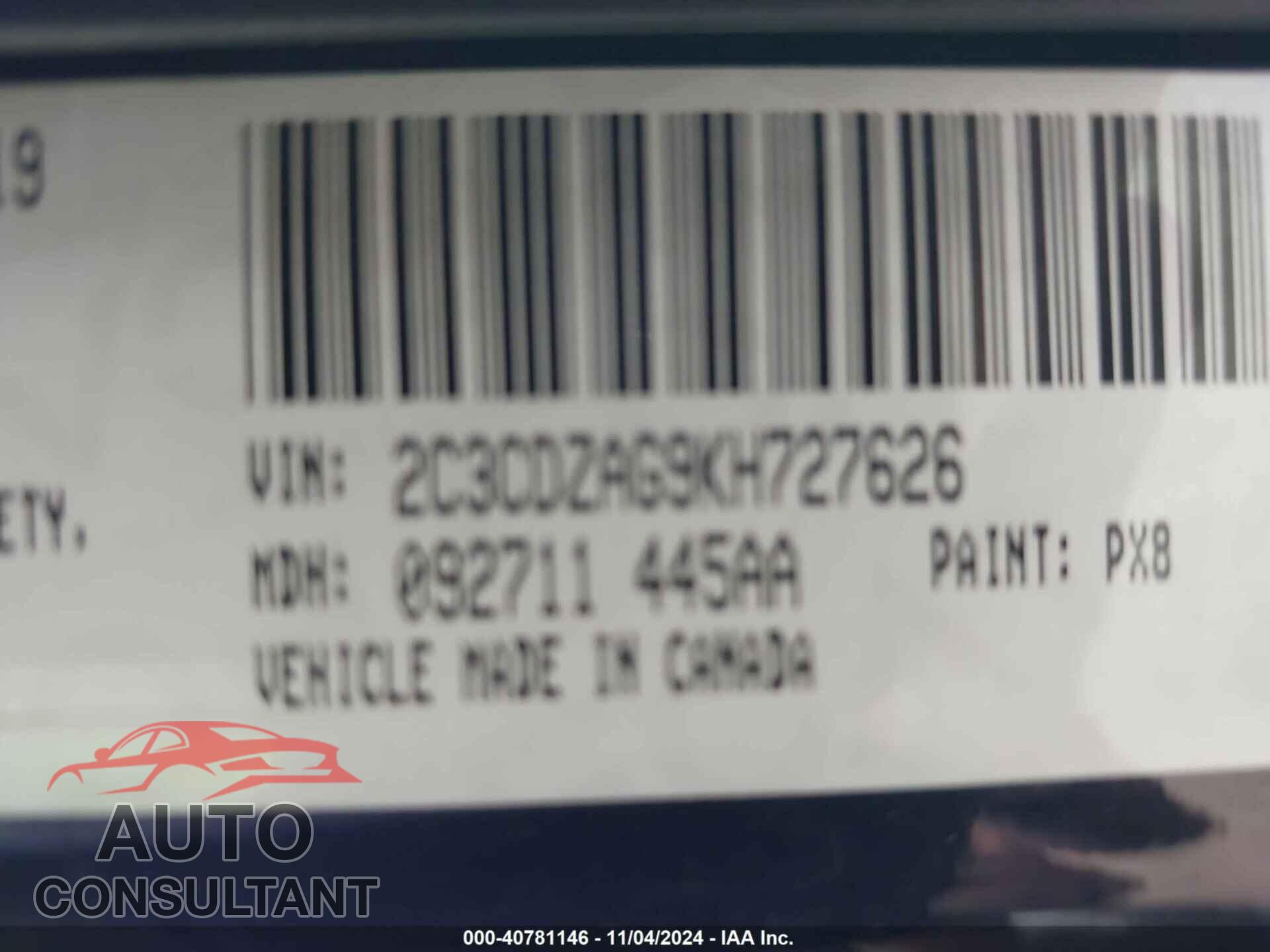 DODGE CHALLENGER 2019 - 2C3CDZAG9KH727626