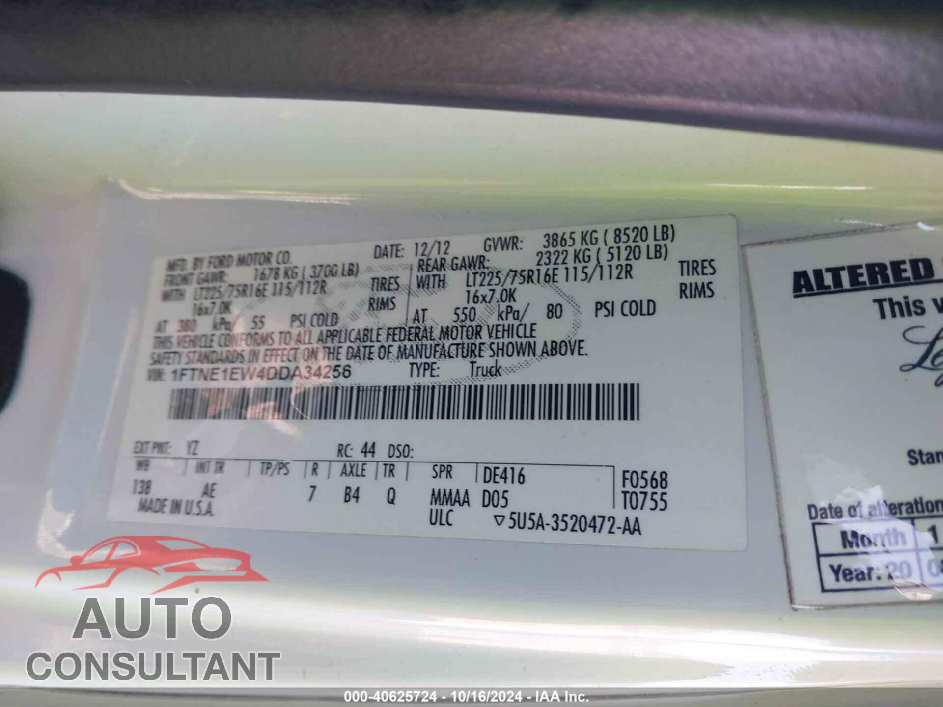 FORD E-150 2013 - 1FTNE1EW4DDA34256