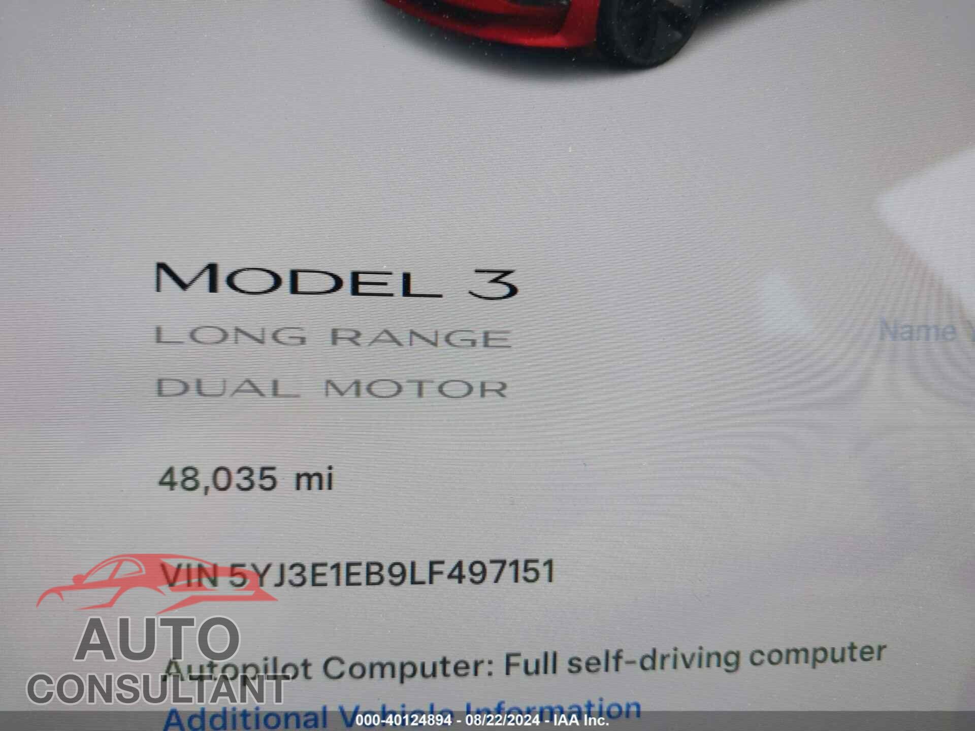TESLA MODEL 3 2020 - 5YJ3E1EB9LF497151