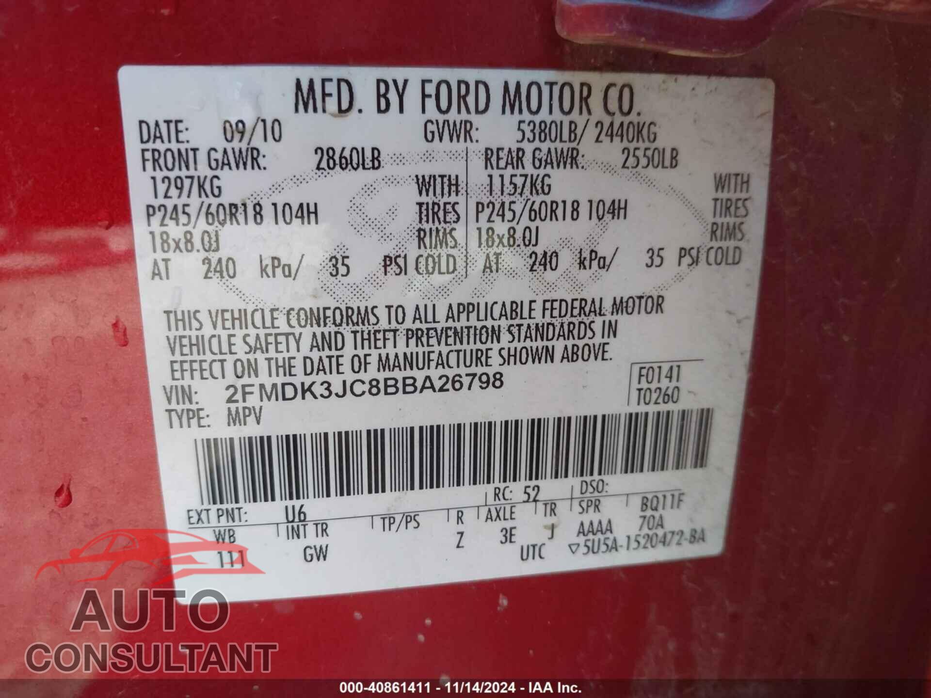 FORD EDGE 2011 - 2FMDK3JC8BBA26798