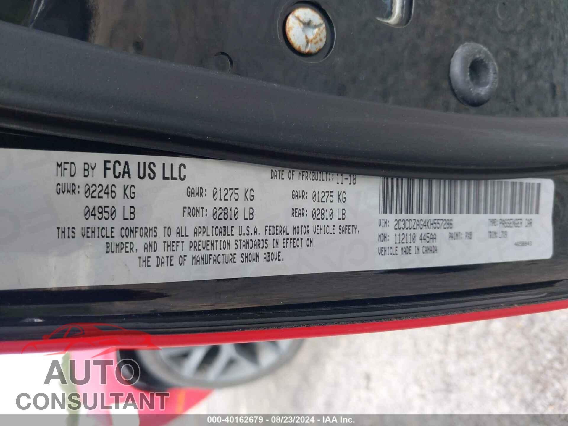 DODGE CHALLENGER 2019 - 2C3CDZAG4KH557286