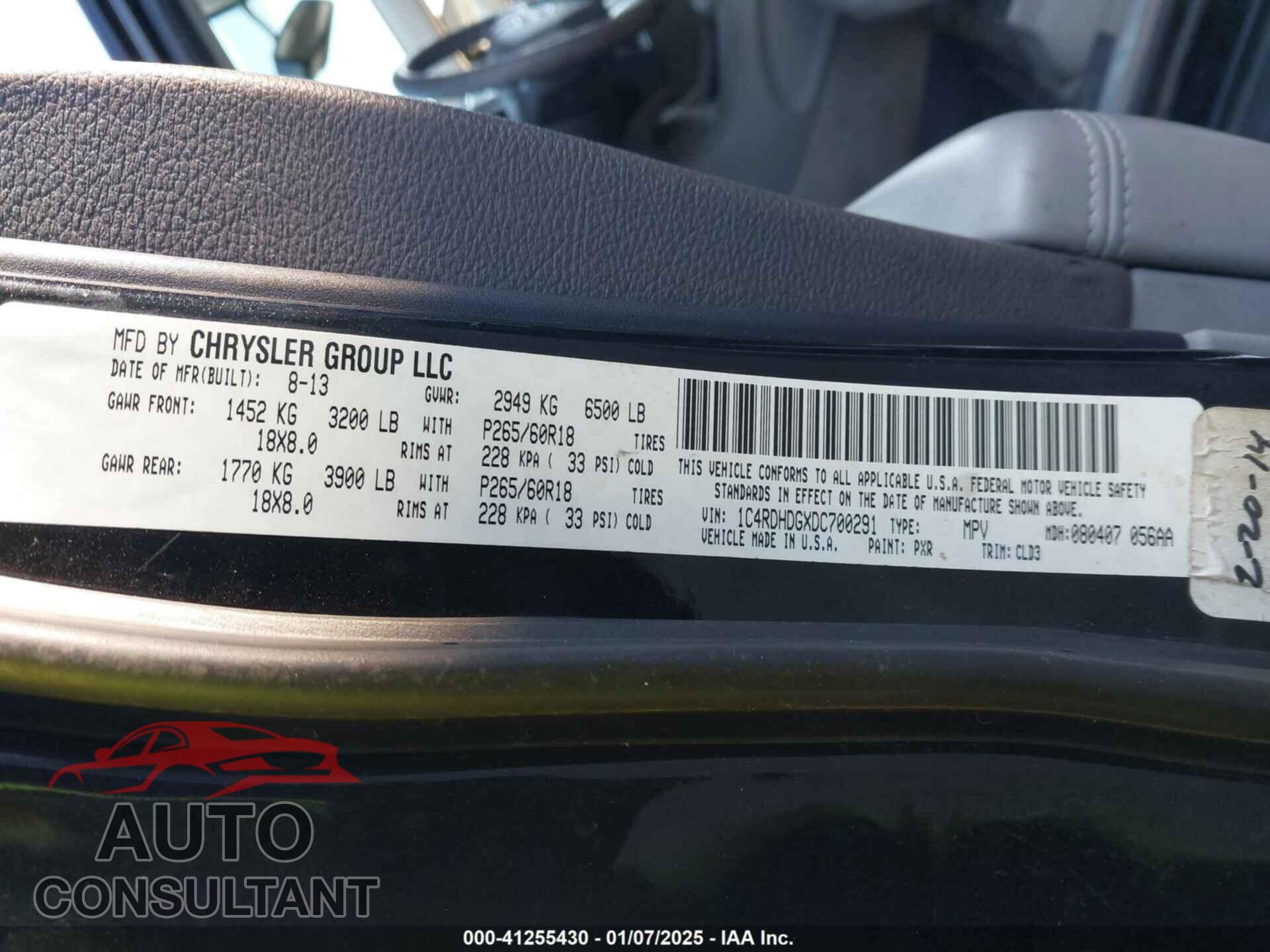 DODGE DURANGO 2013 - 1C4RDHDGXDC700291