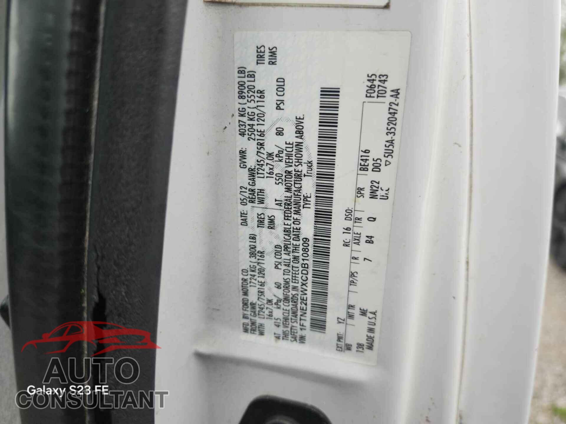 FORD ECONOLINE 2012 - 1FTNE2EWXCDB10809