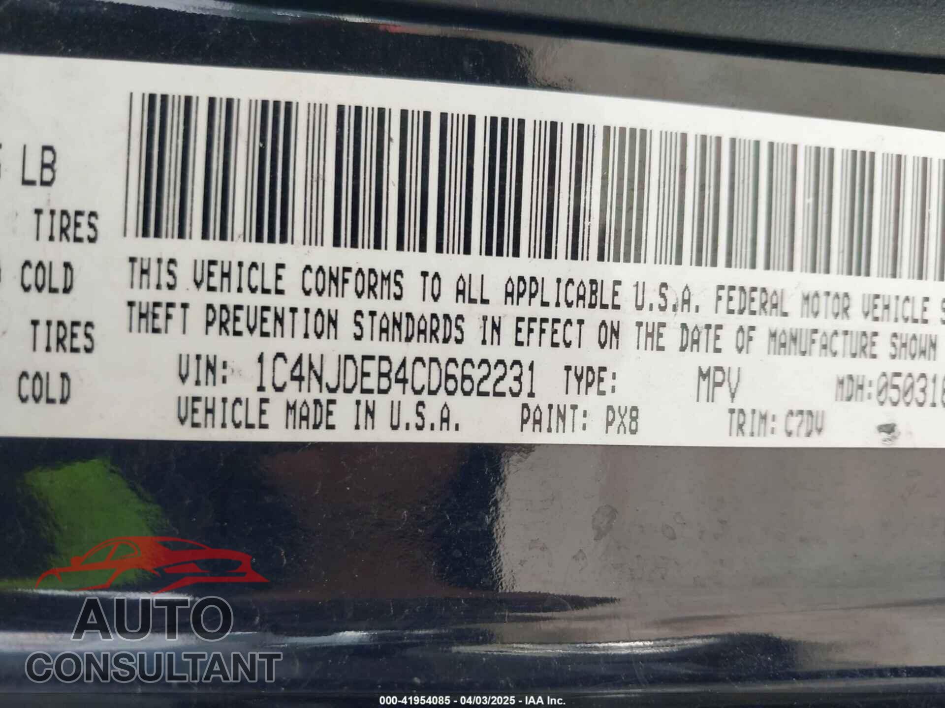 JEEP COMPASS 2012 - 1C4NJDEB4CD662231