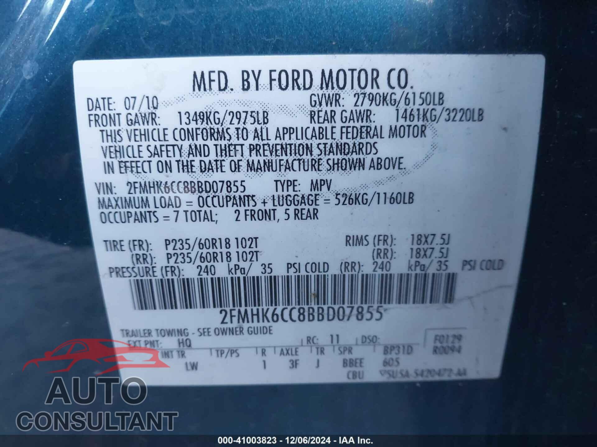 FORD FLEX 2011 - 2FMHK6CC8BBD07855