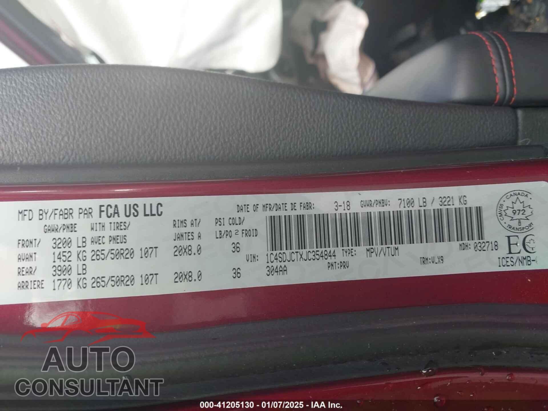 DODGE DURANGO 2018 - 1C4SDJCTXJC354844