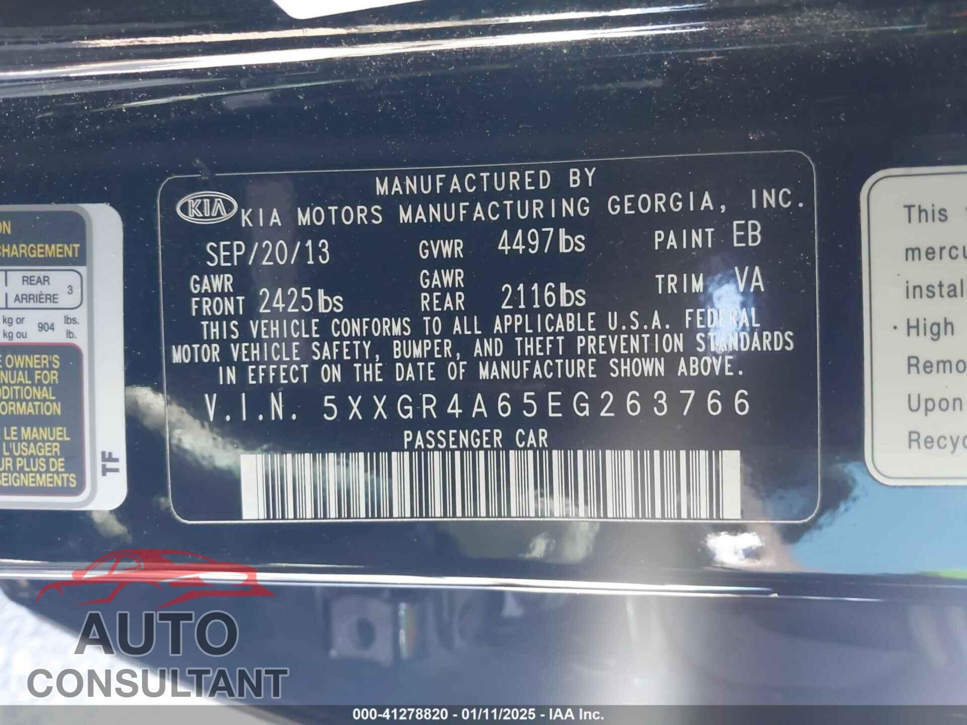 KIA OPTIMA 2014 - 5XXGR4A65EG263766