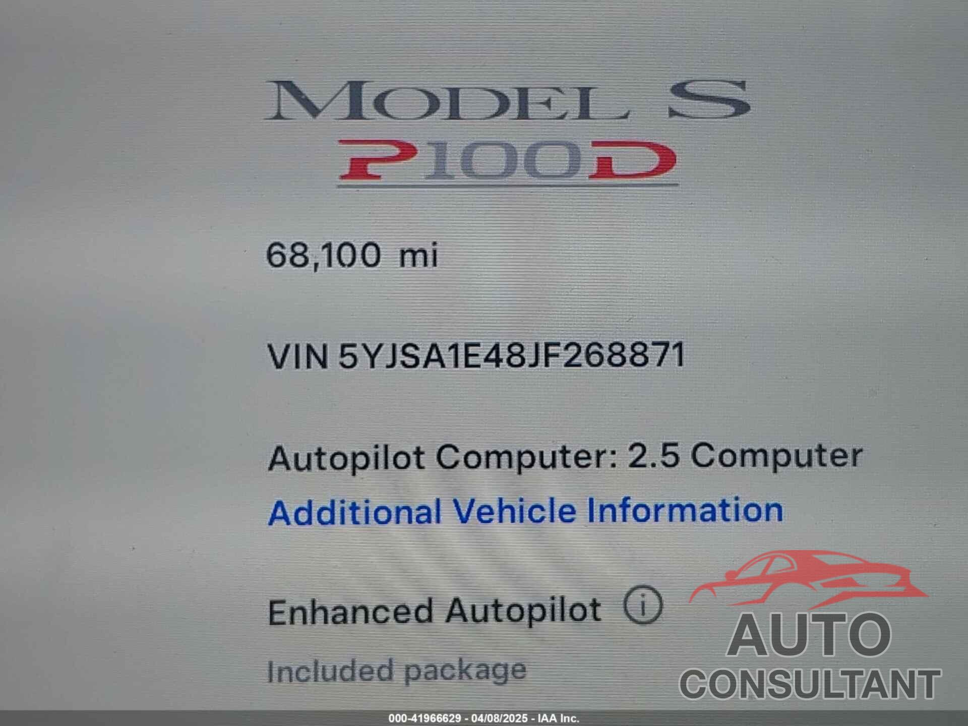 TESLA MODEL S 2018 - 5YJSA1E48JF268871