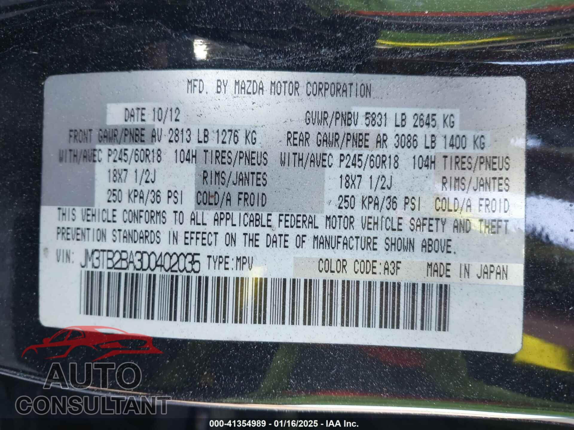 MAZDA CX-9 2013 - JM3TB2BA3D0402035
